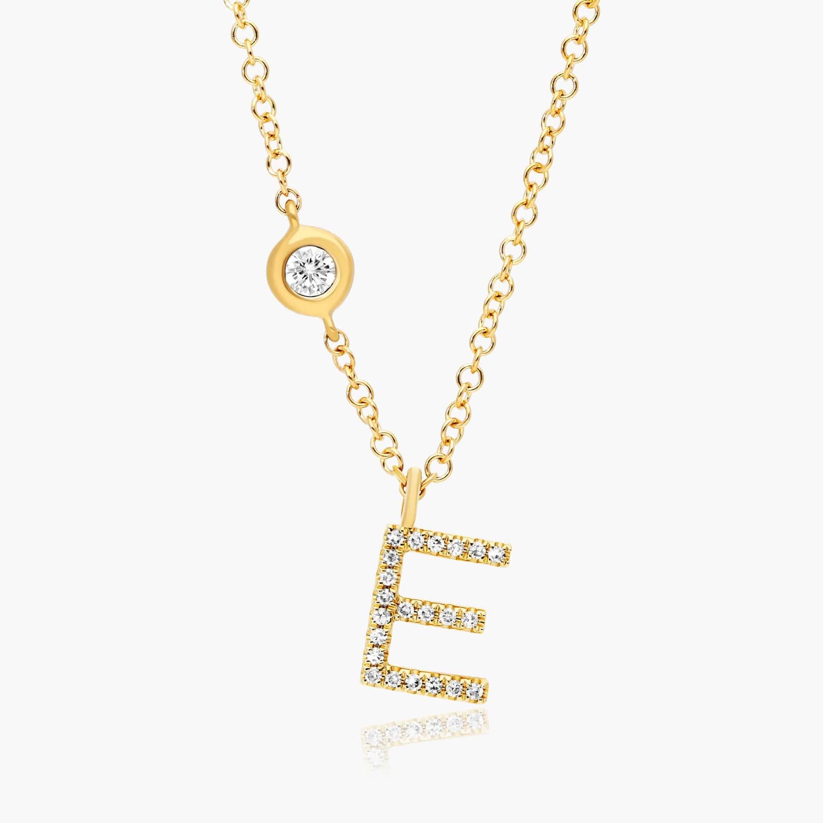 Initial E Diamond Necklace In 14K Yellow Gold