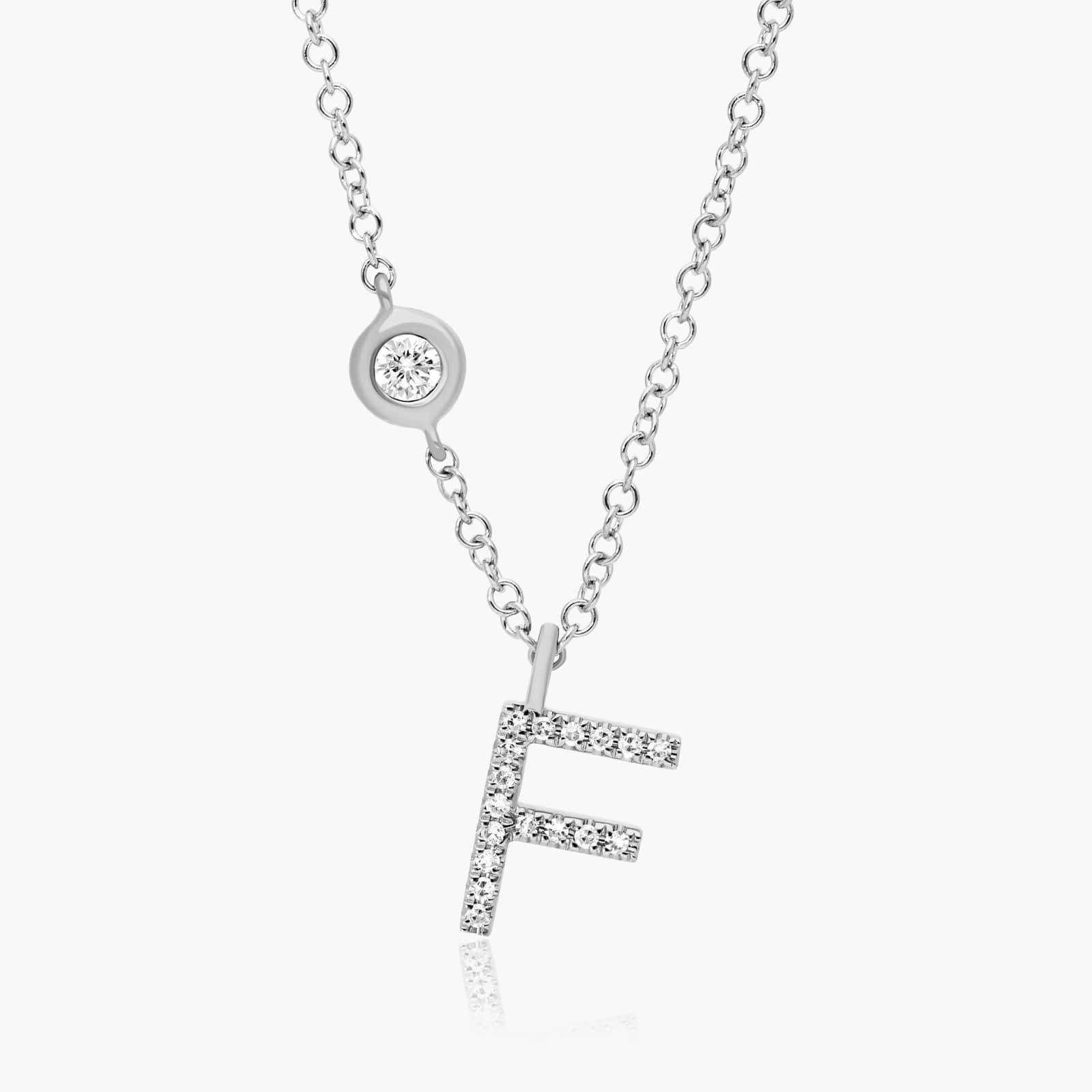 Initial F Diamond Necklace In 14K White Gold