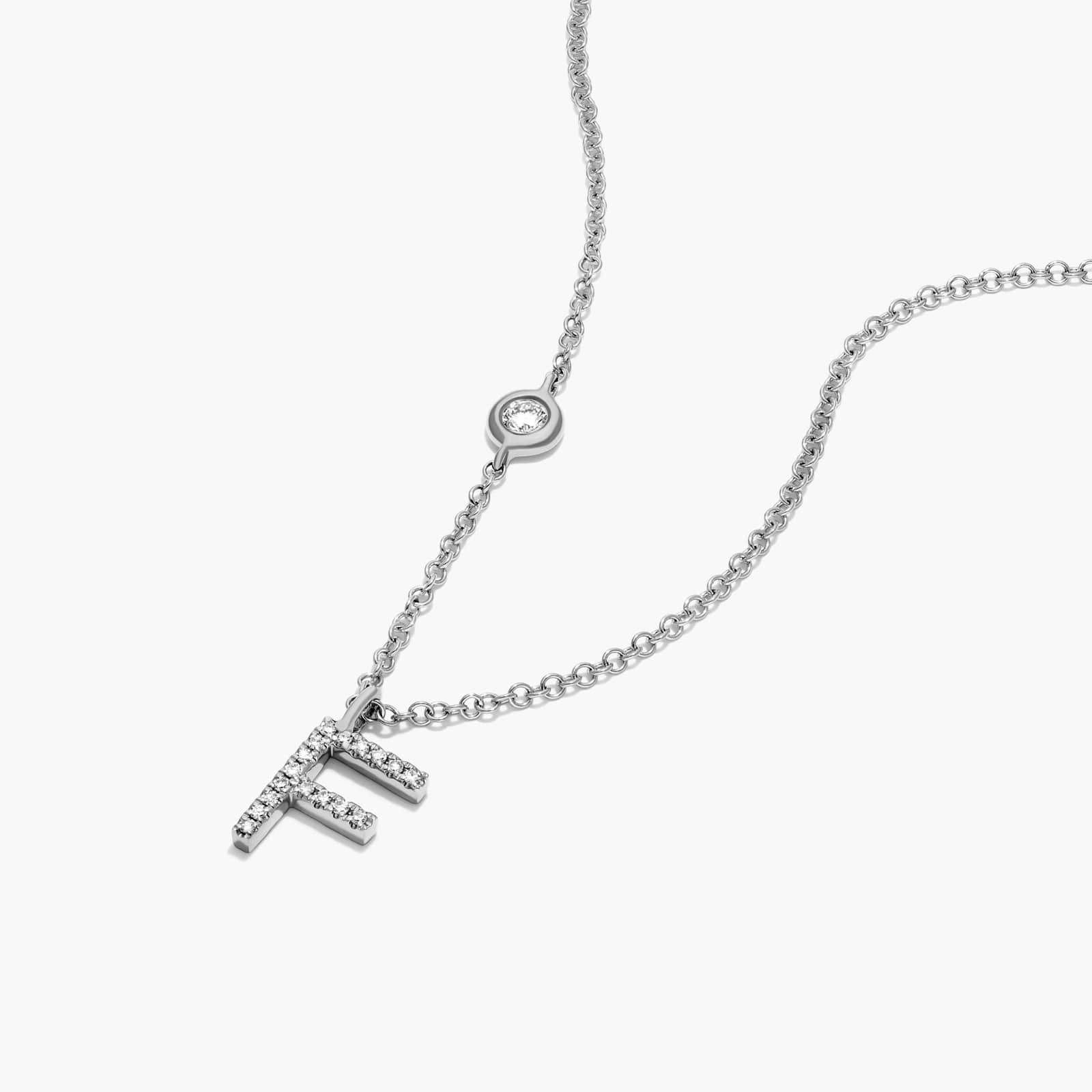Initial F Diamond Necklace In 14K White Gold