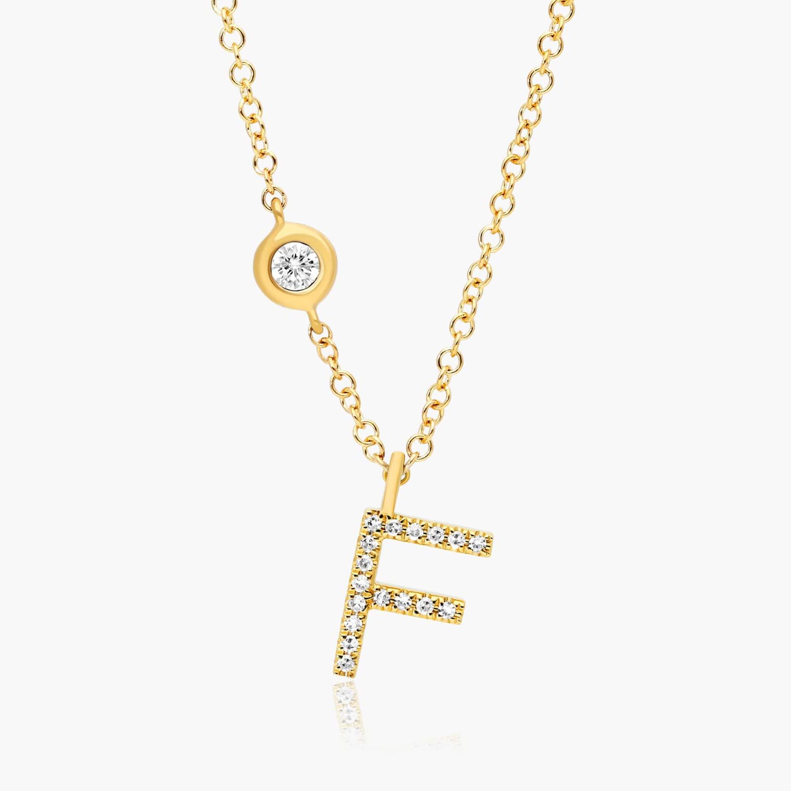 Initial F Diamond Necklace In 14K Yellow Gold