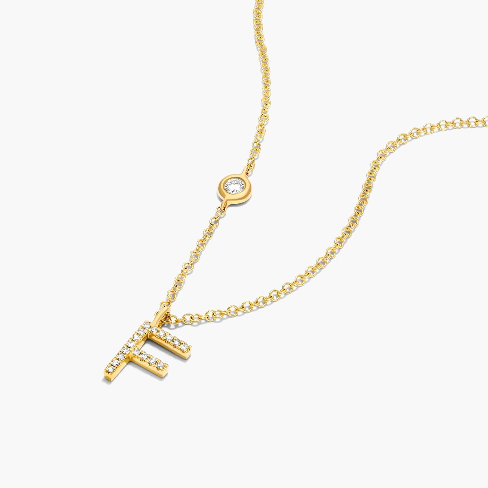 Initial F Diamond Necklace In 14K Yellow Gold