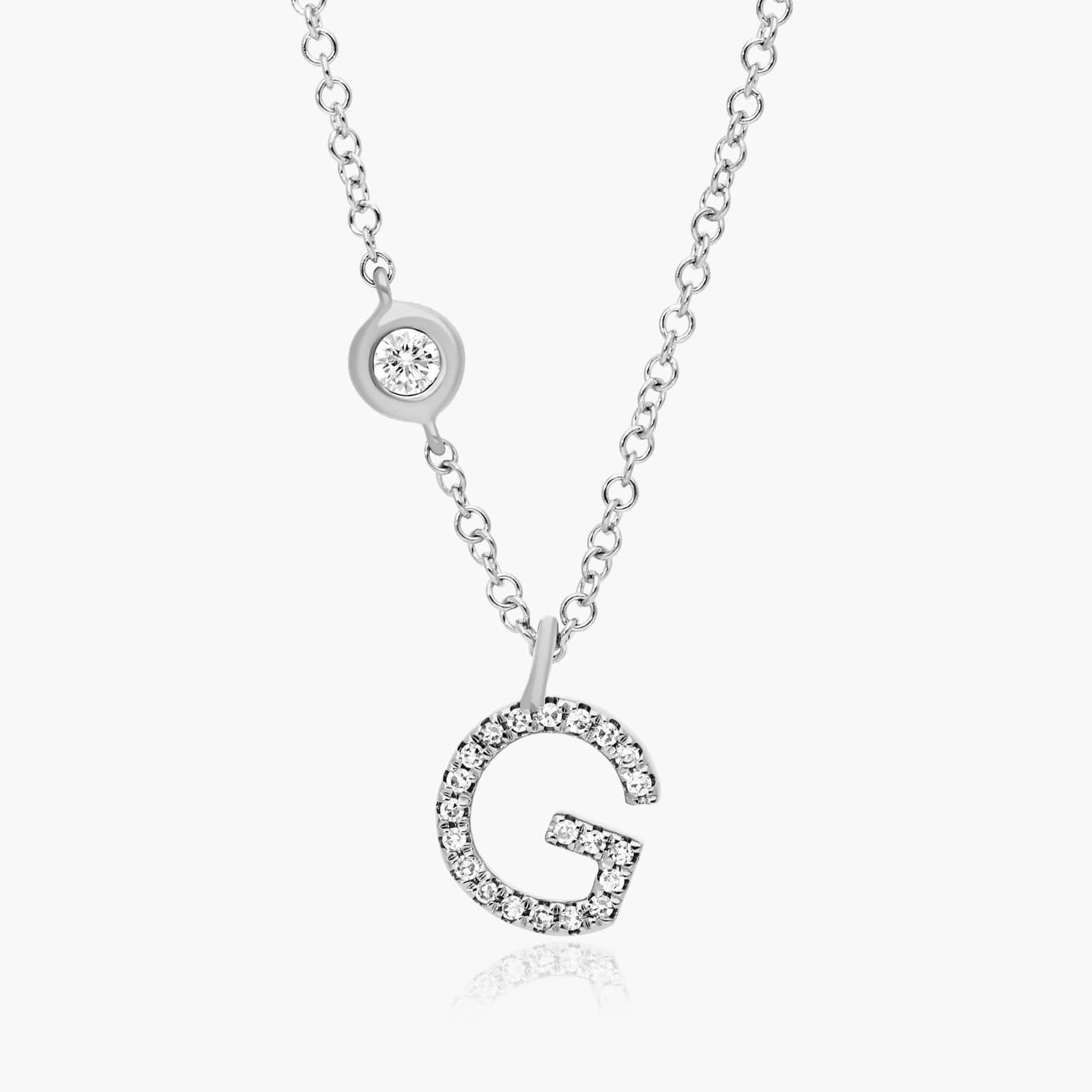 Initial G Diamond Necklace In 14K White Gold