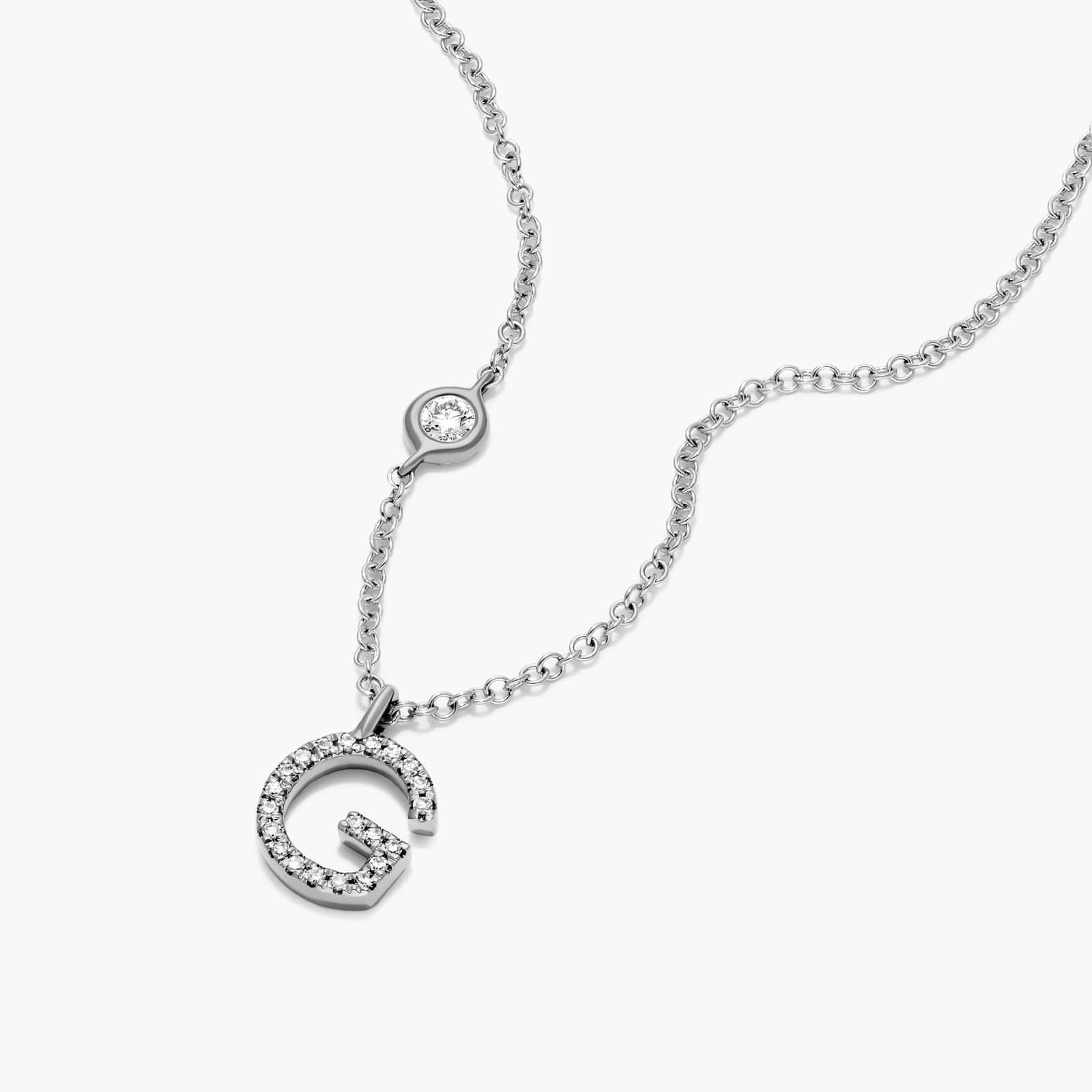 Initial G Diamond Necklace In 14K White Gold