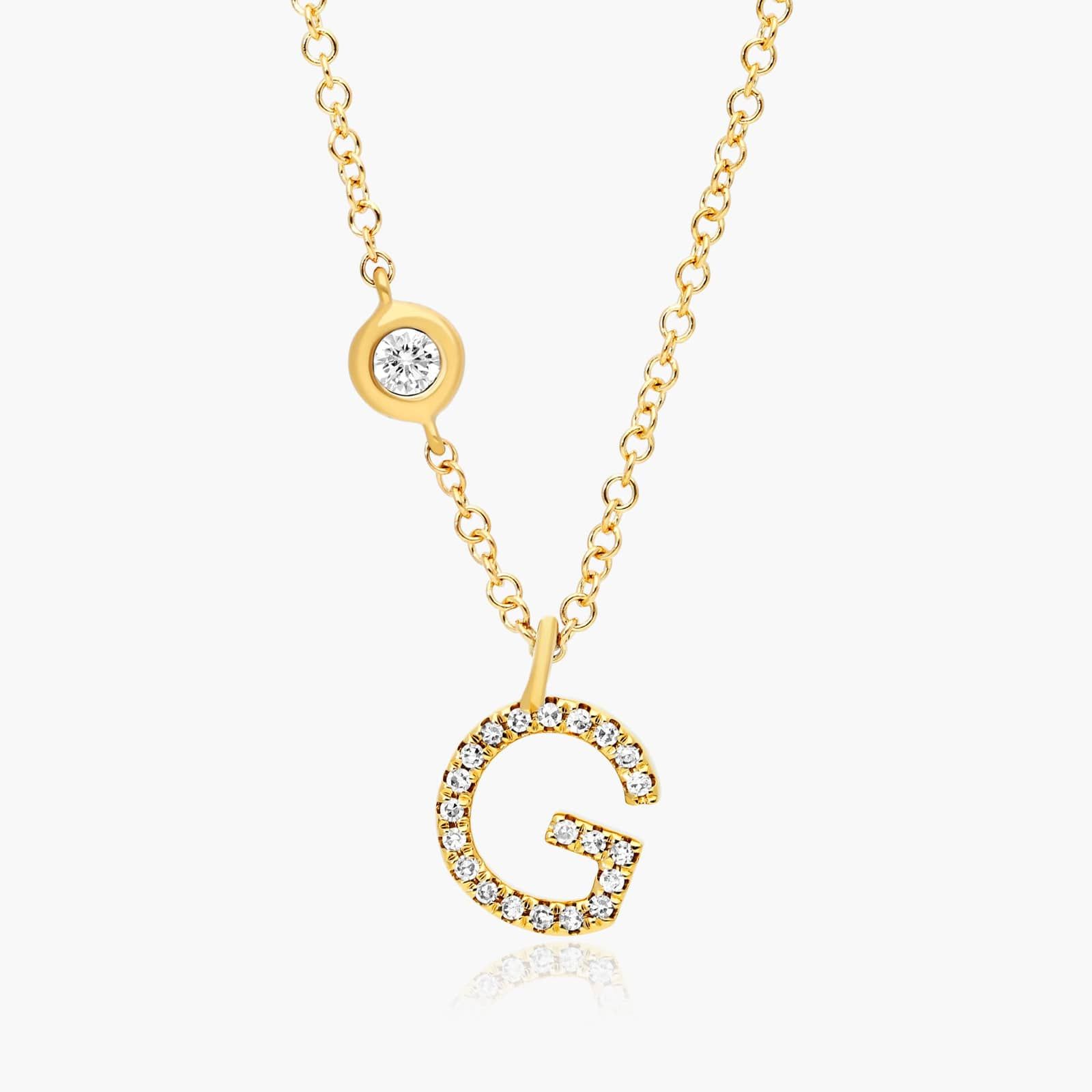 Initial G Diamond Necklace In 14K Yellow Gold