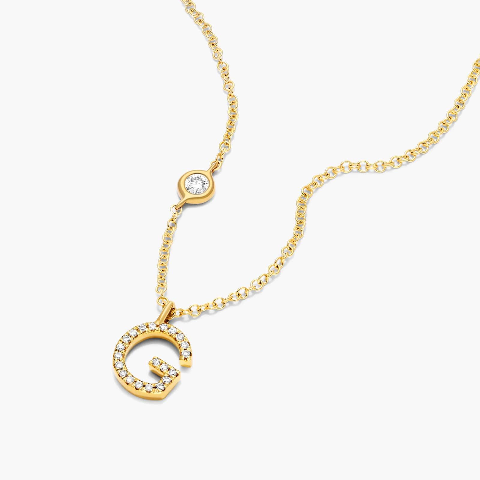 Initial G Diamond Necklace In 14K Yellow Gold