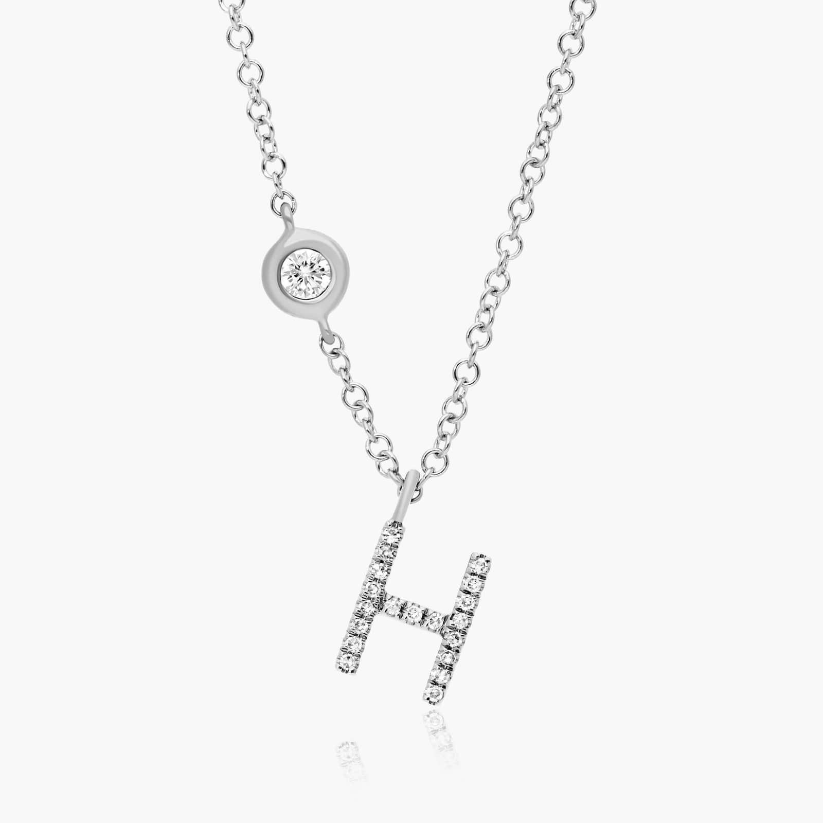 Initial H Diamond Necklace In 14K White Gold