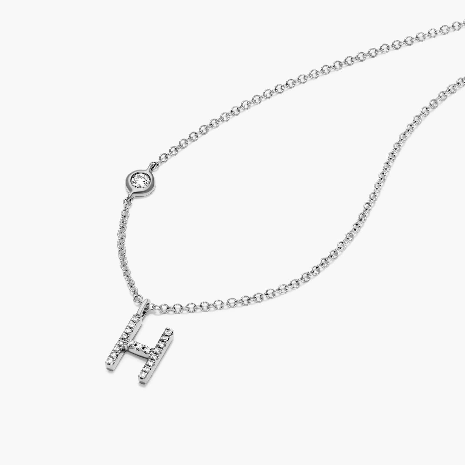 Initial H Diamond Necklace In 14K White Gold