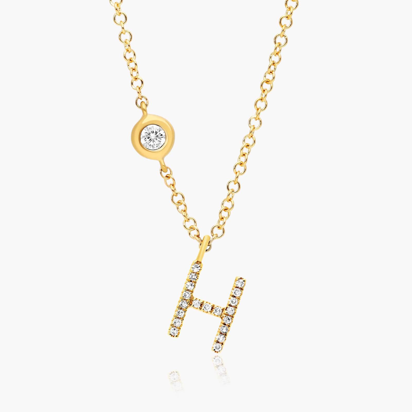 Initial H Diamond Necklace In 14K Yellow Gold