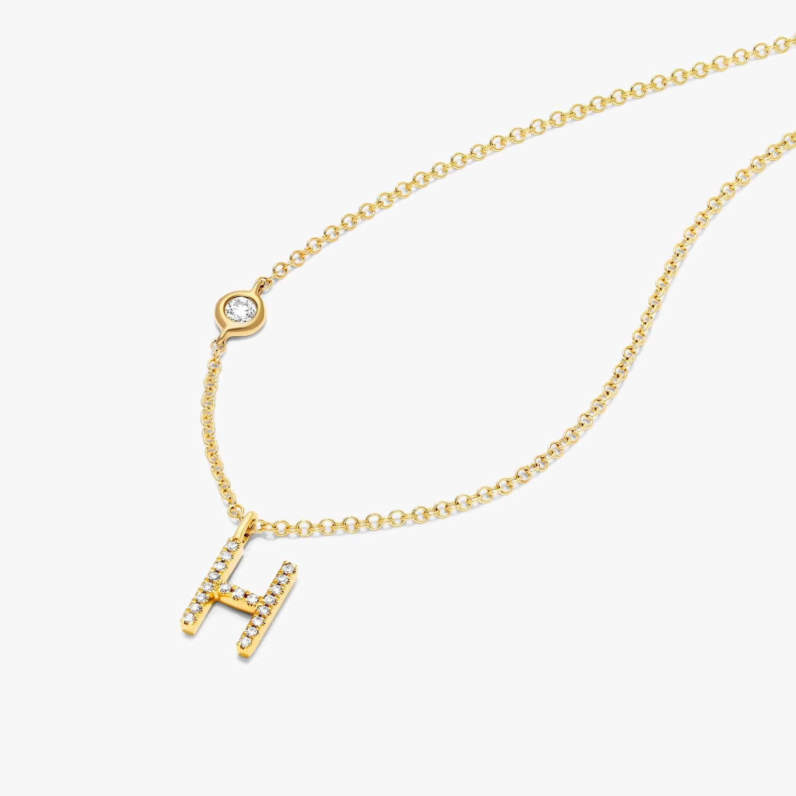 Initial H Diamond Necklace In 14K Yellow Gold