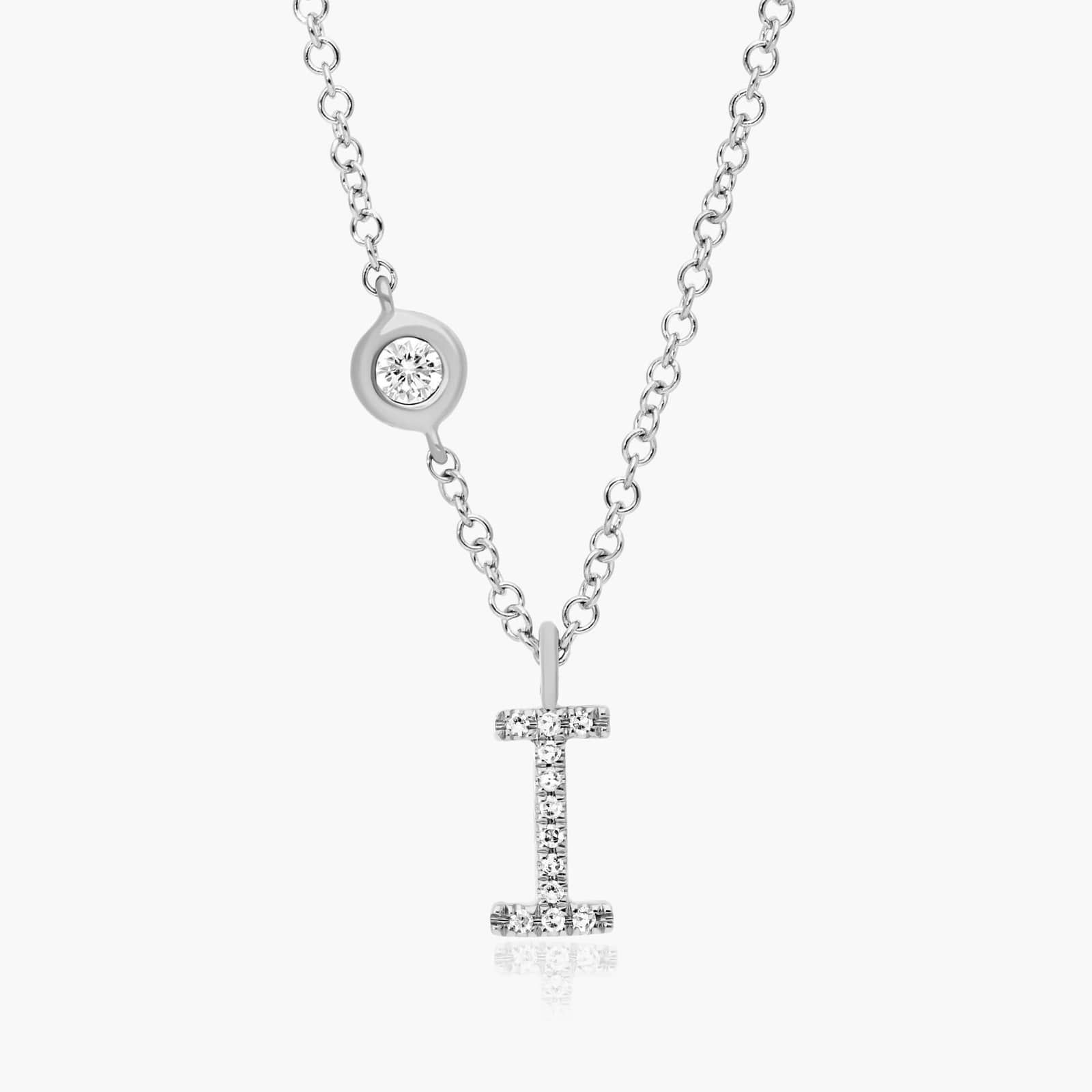 Initial I Diamond Necklace In 14K White Gold