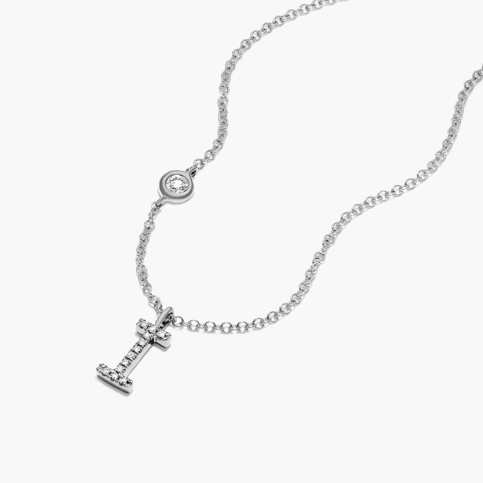 Initial I Diamond Necklace In 14K White Gold