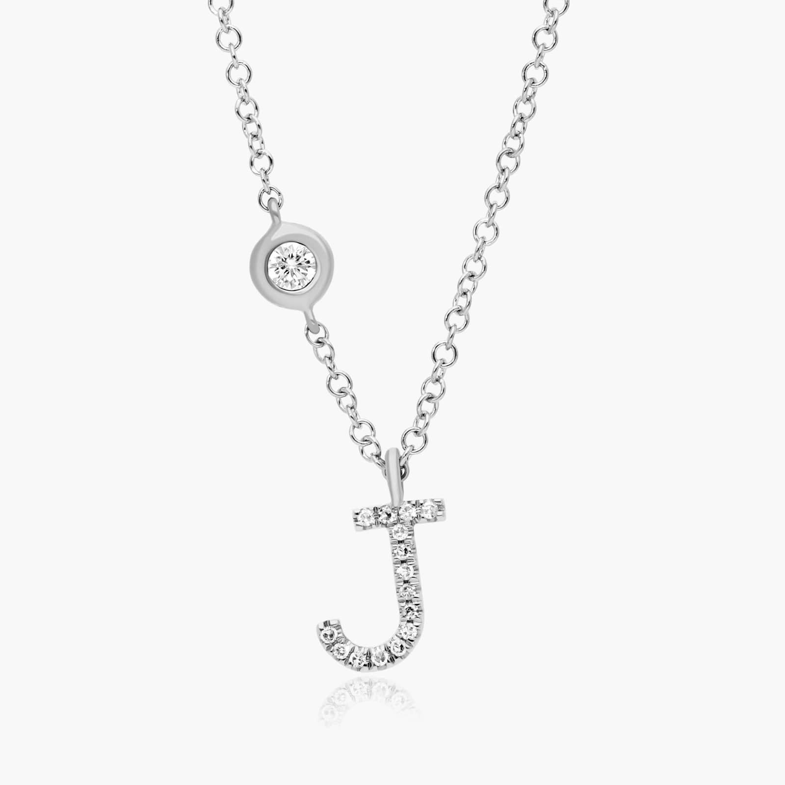 Initial J Diamond Necklace In 14K White Gold
