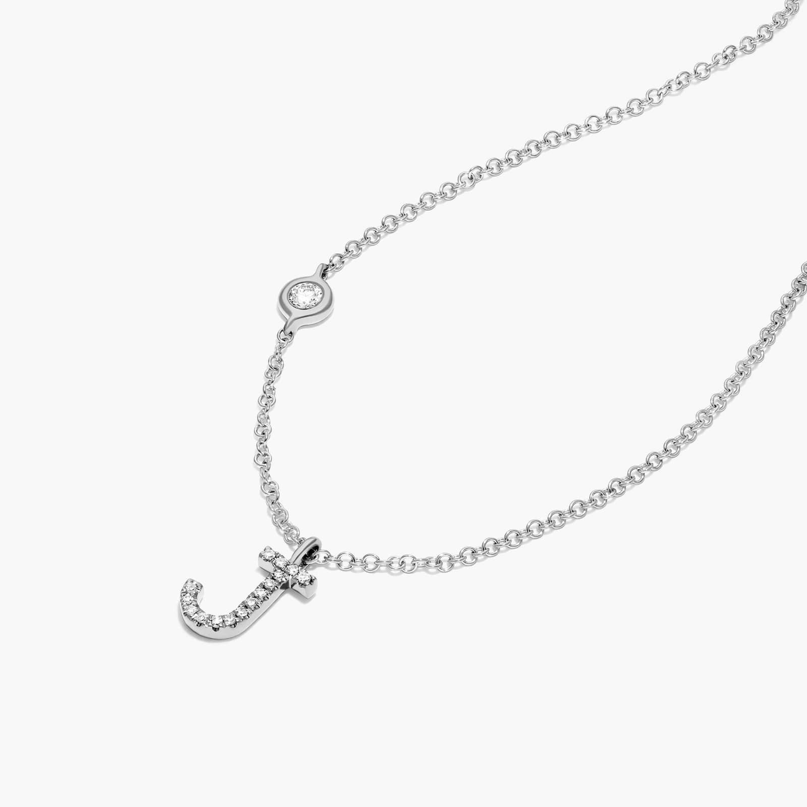 Initial J Diamond Necklace In 14K White Gold