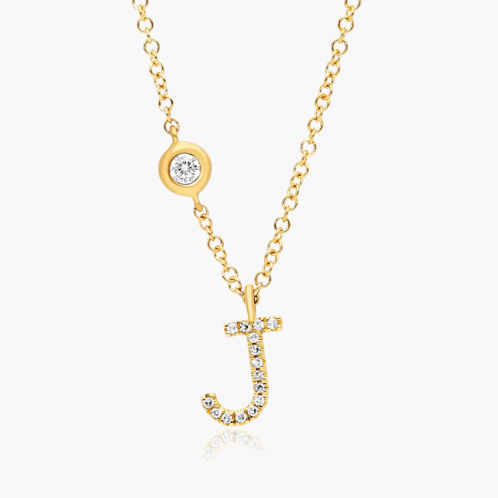 Initial J Diamond Necklace In 14K Yellow Gold