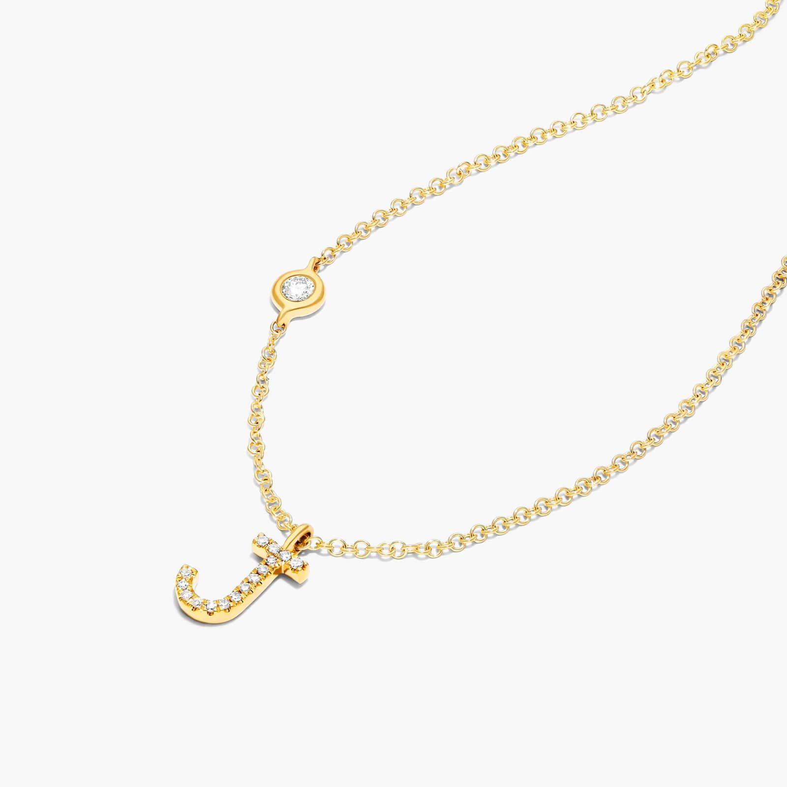Initial J Diamond Necklace In 14K Yellow Gold