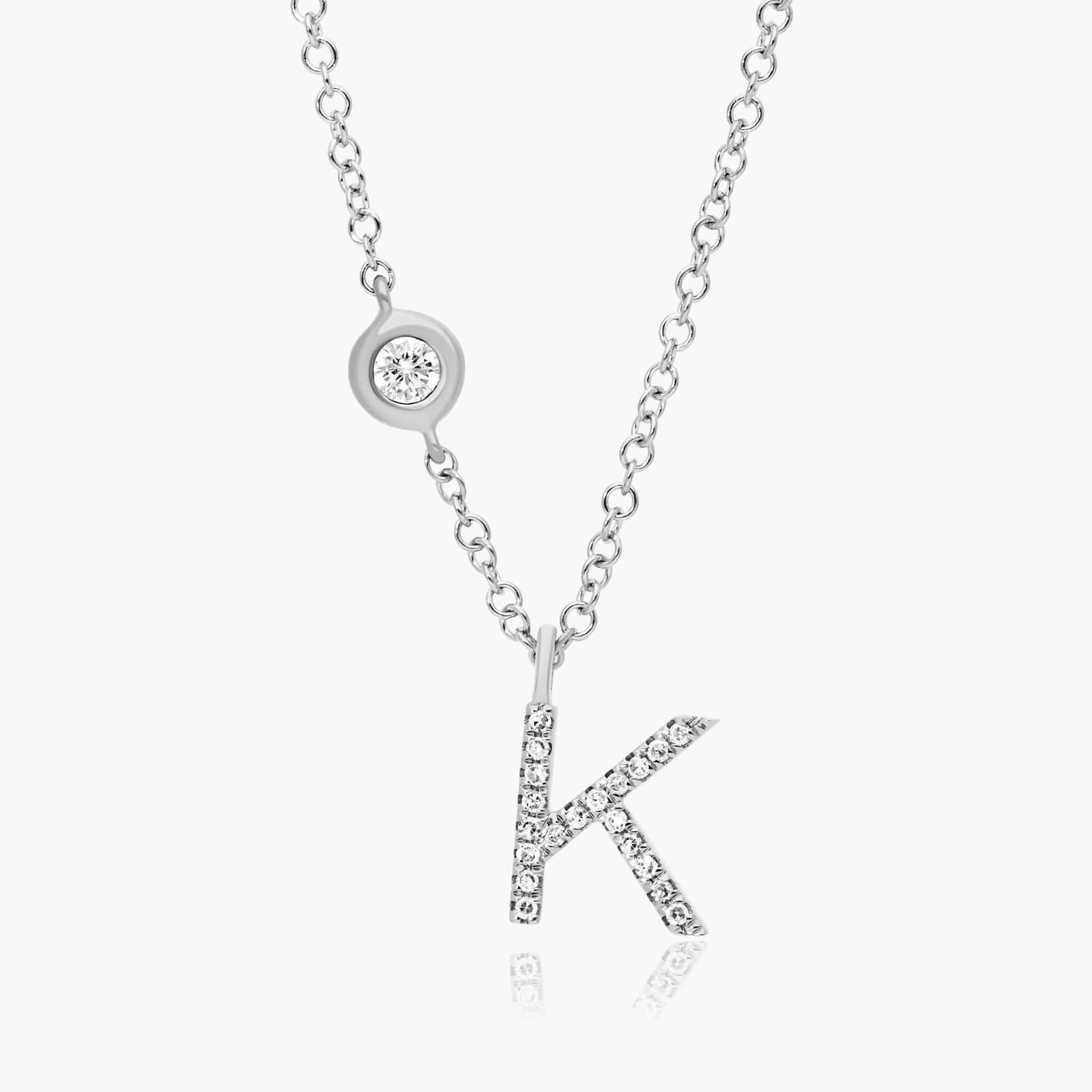 Initial K Diamond Necklace In 14K White Gold