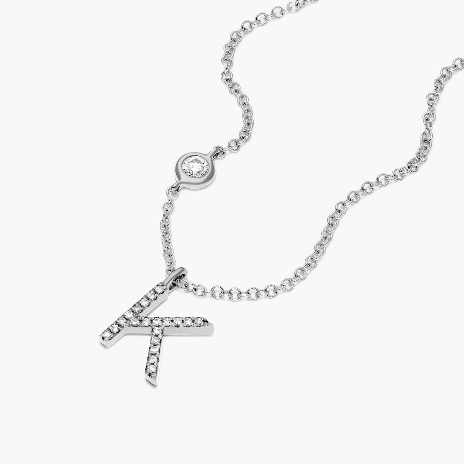 Initial K Diamond Necklace In 14K White Gold