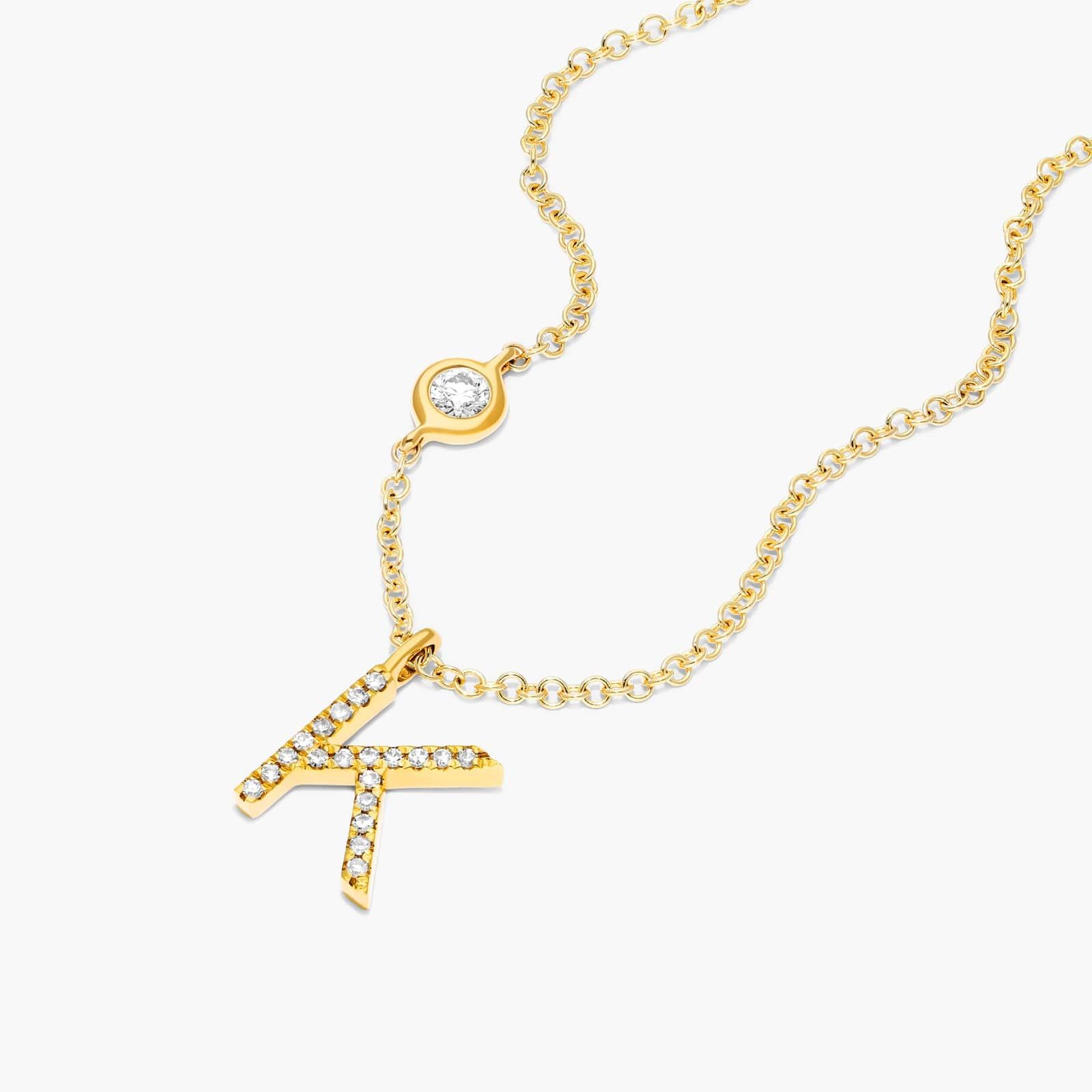 Initial K Diamond Necklace In 14K Yellow Gold