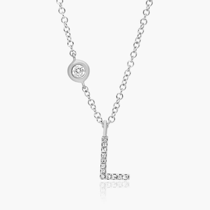 Initial L Diamond Necklace In 14K White Gold