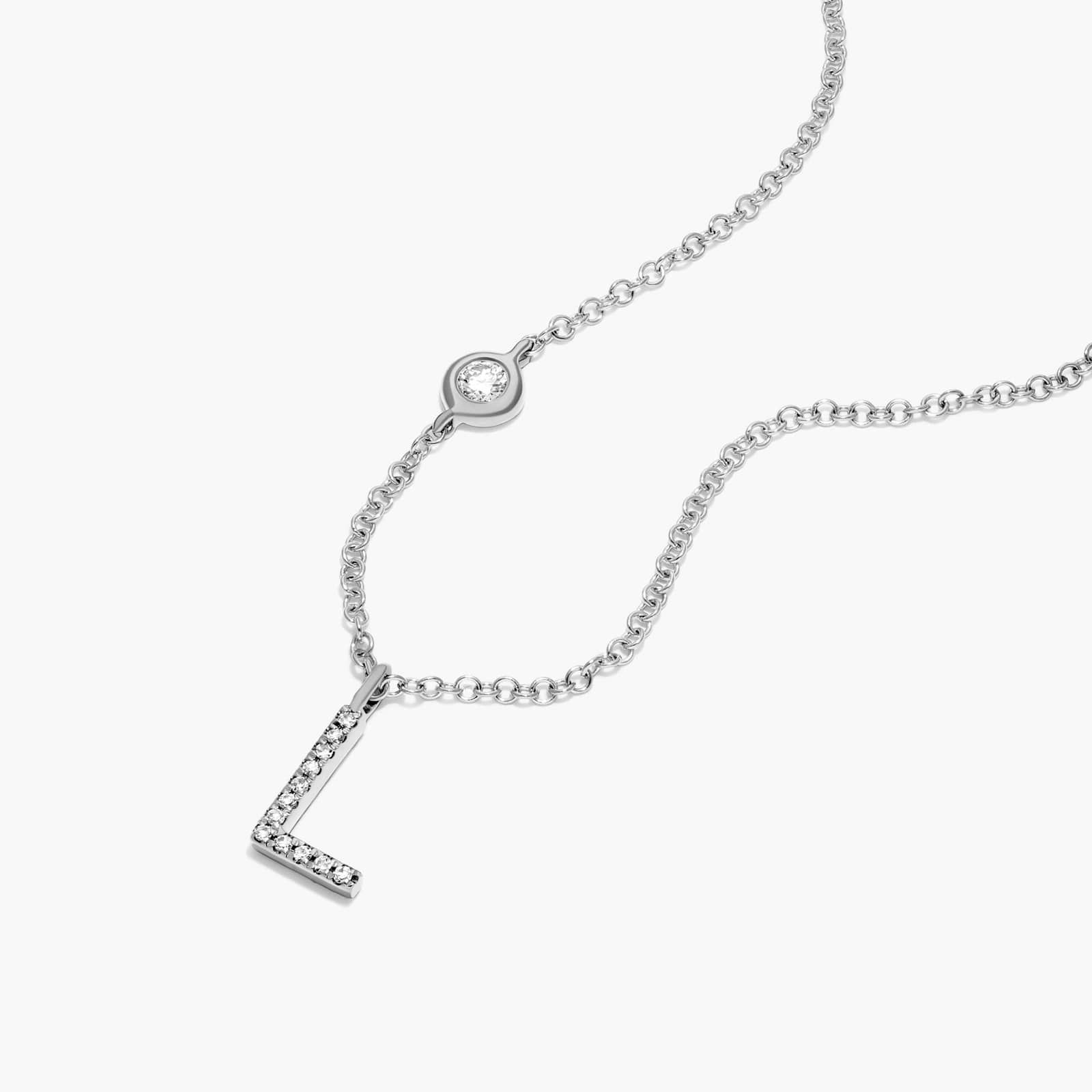 Initial L Diamond Necklace In 14K White Gold
