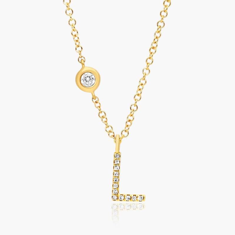 Initial L Diamond Necklace In 14K Yellow Gold