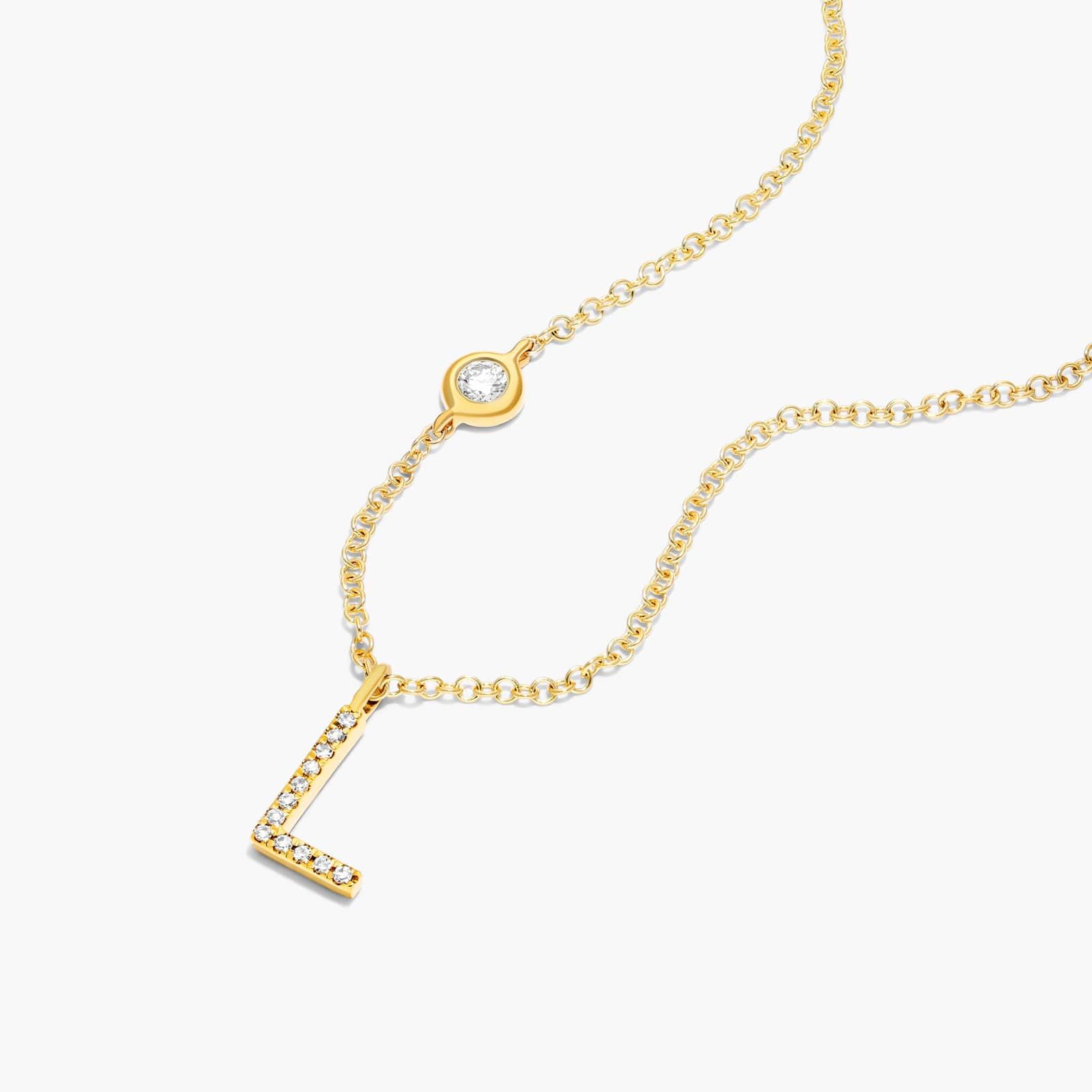 Initial L Diamond Necklace In 14K Yellow Gold