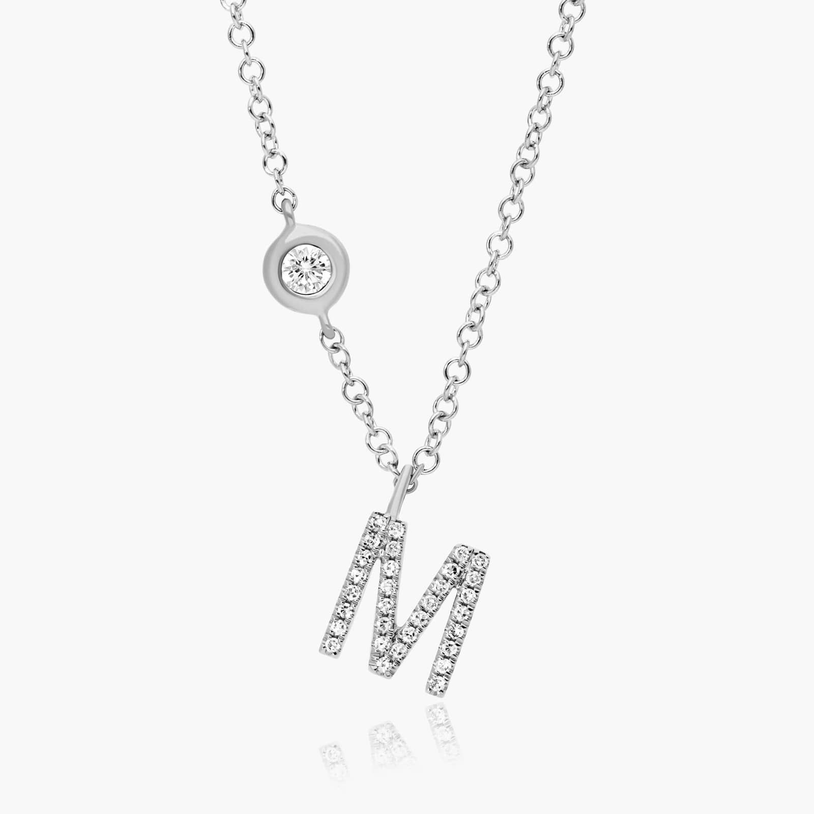 Initial M Diamond Necklace In 14K White Gold