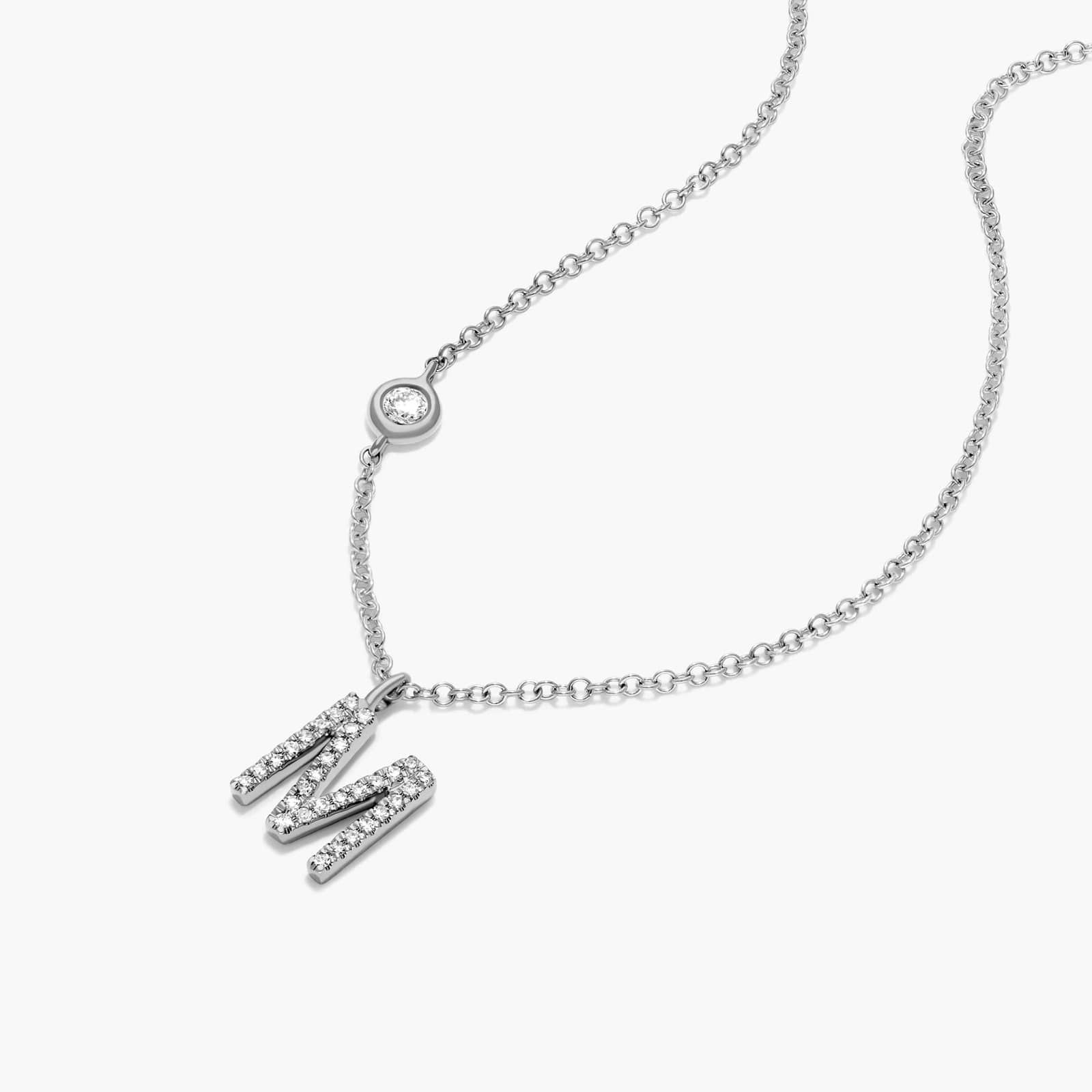 Initial M Diamond Necklace In 14K White Gold
