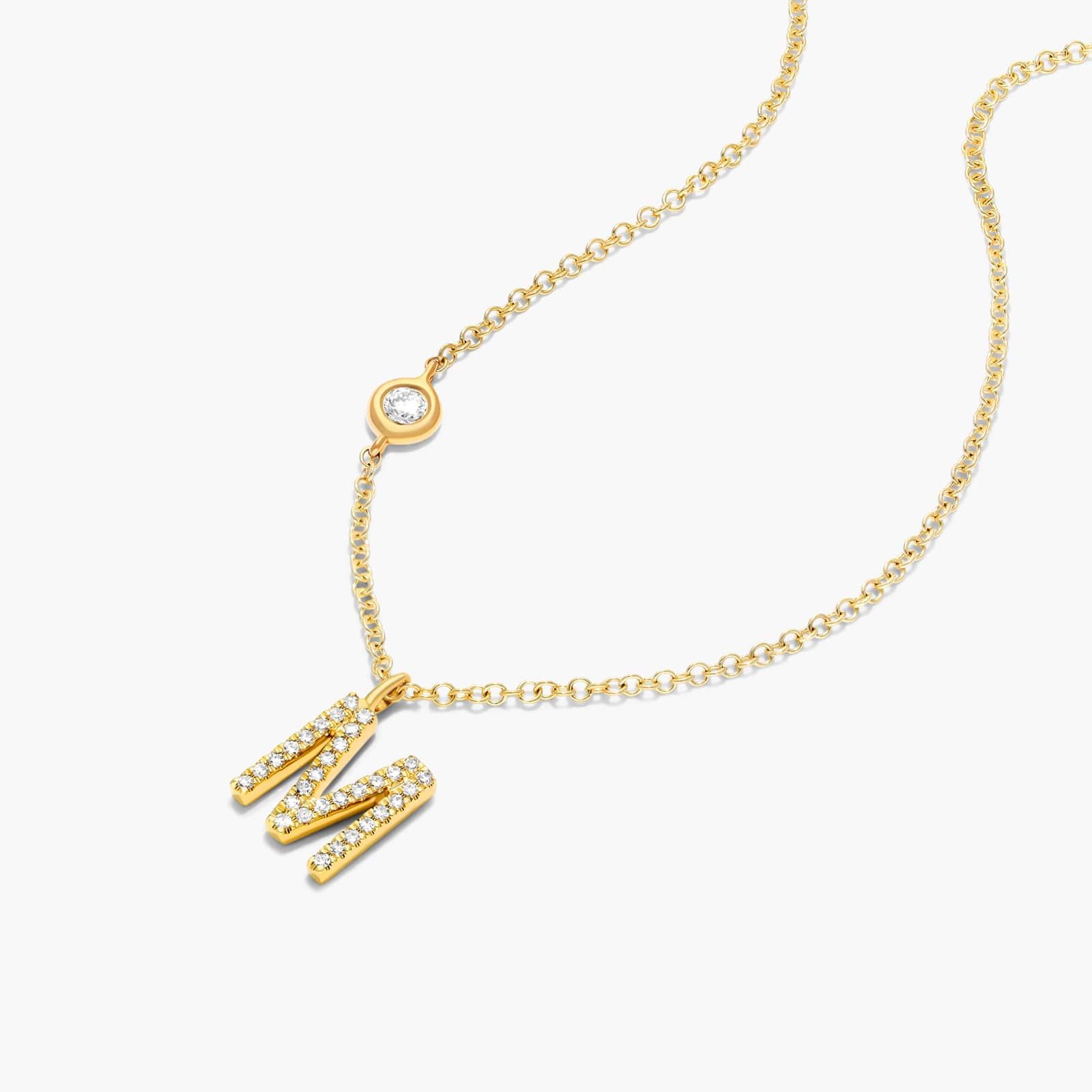 Initial M Diamond Necklace In 14K Yellow Gold