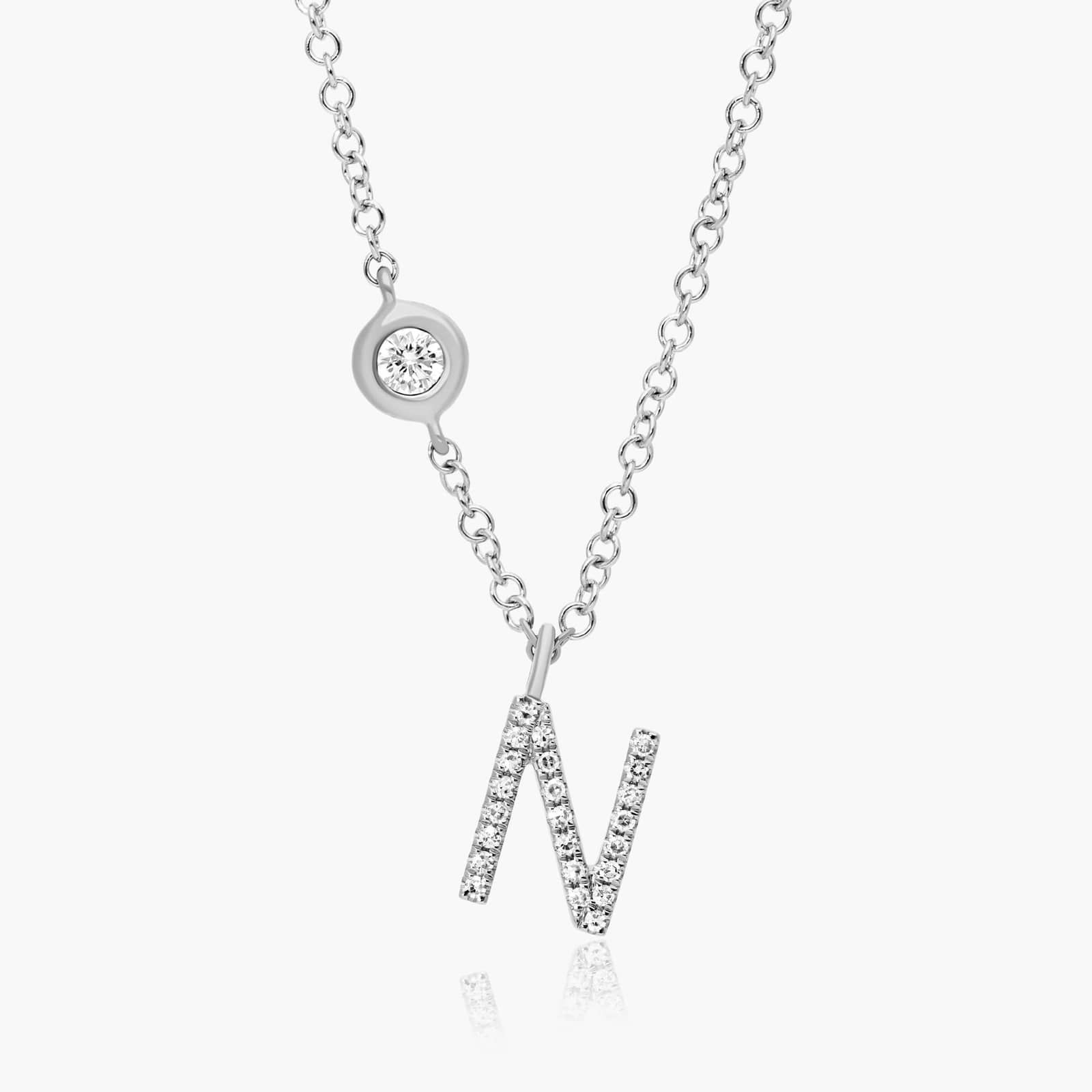 Initial N Diamond Necklace In 14K White Gold