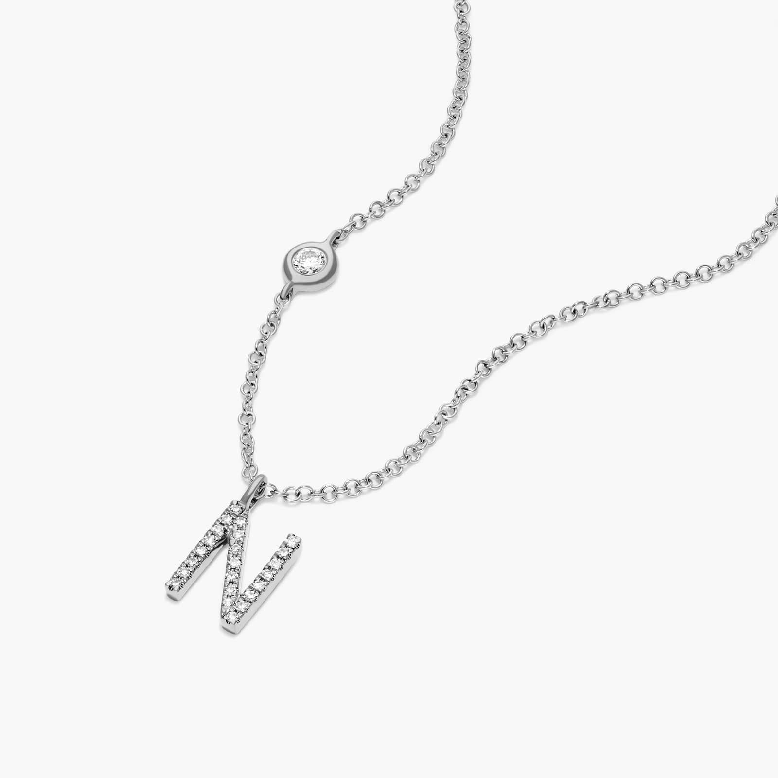 Initial N Diamond Necklace In 14K White Gold