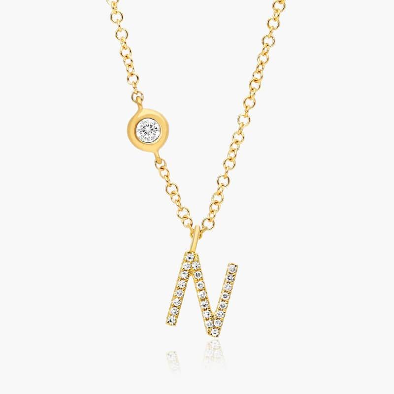 Initial N Diamond Necklace In 14K Yellow Gold
