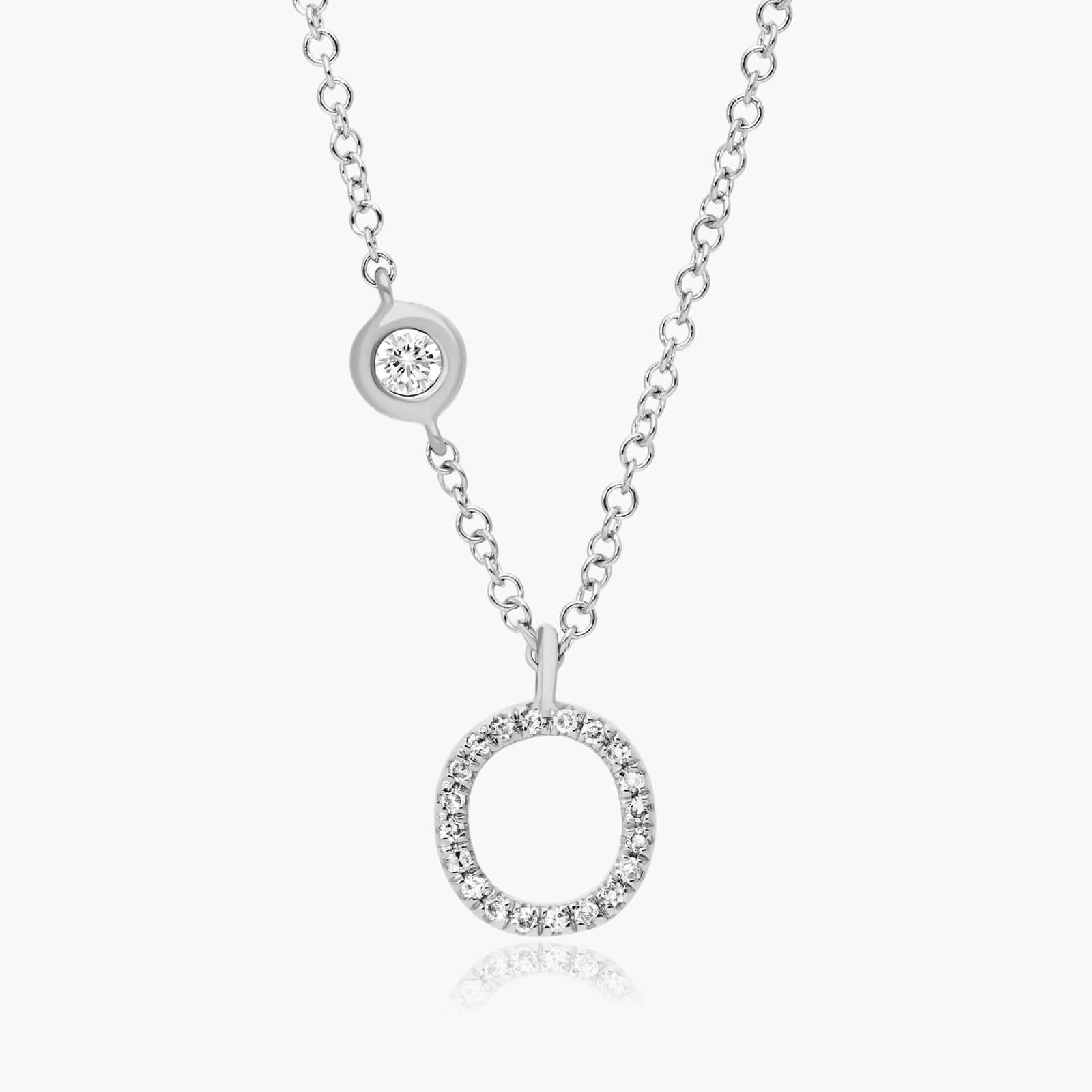 Initial O Diamond Necklace In 14K White Gold
