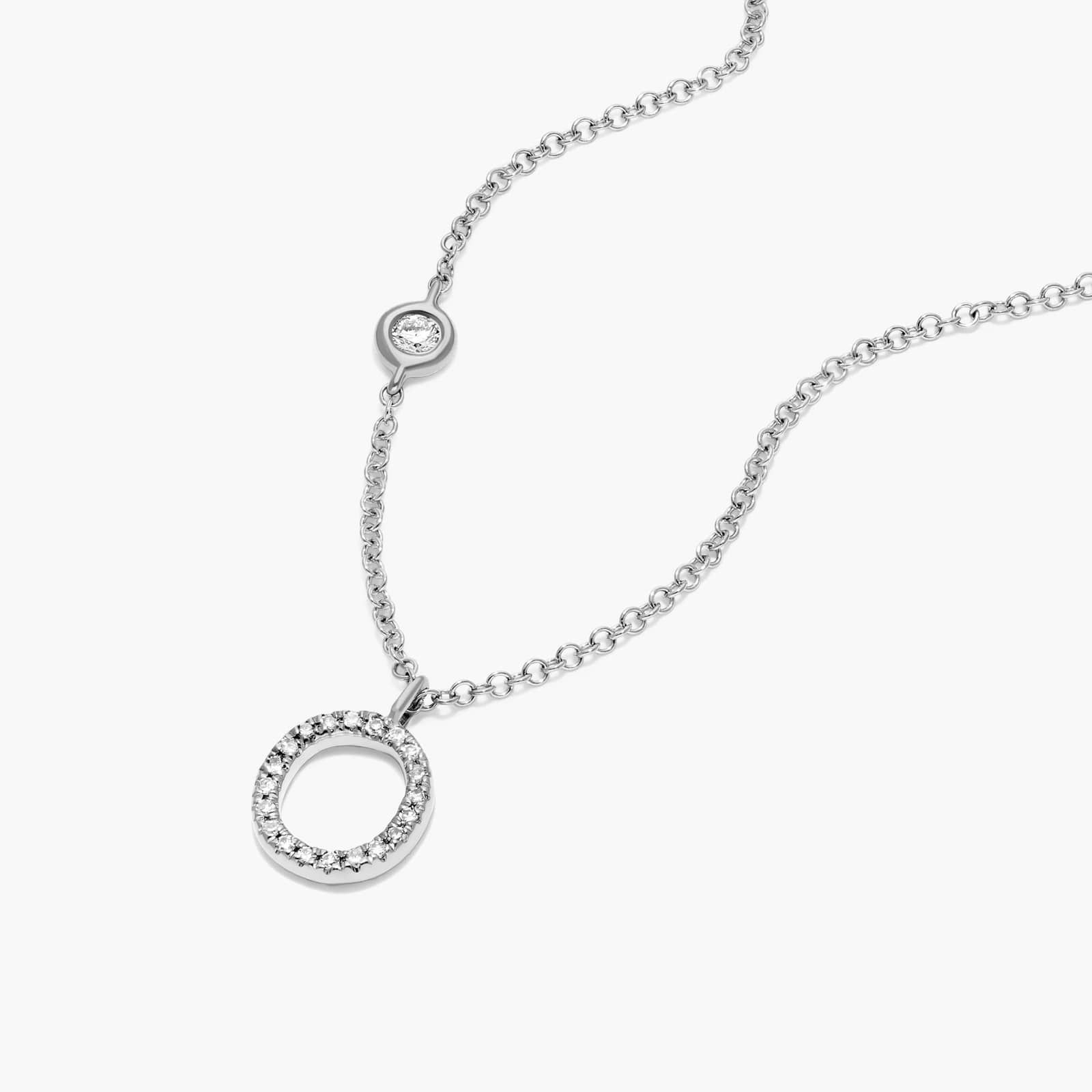 Initial O Diamond Necklace In 14K White Gold