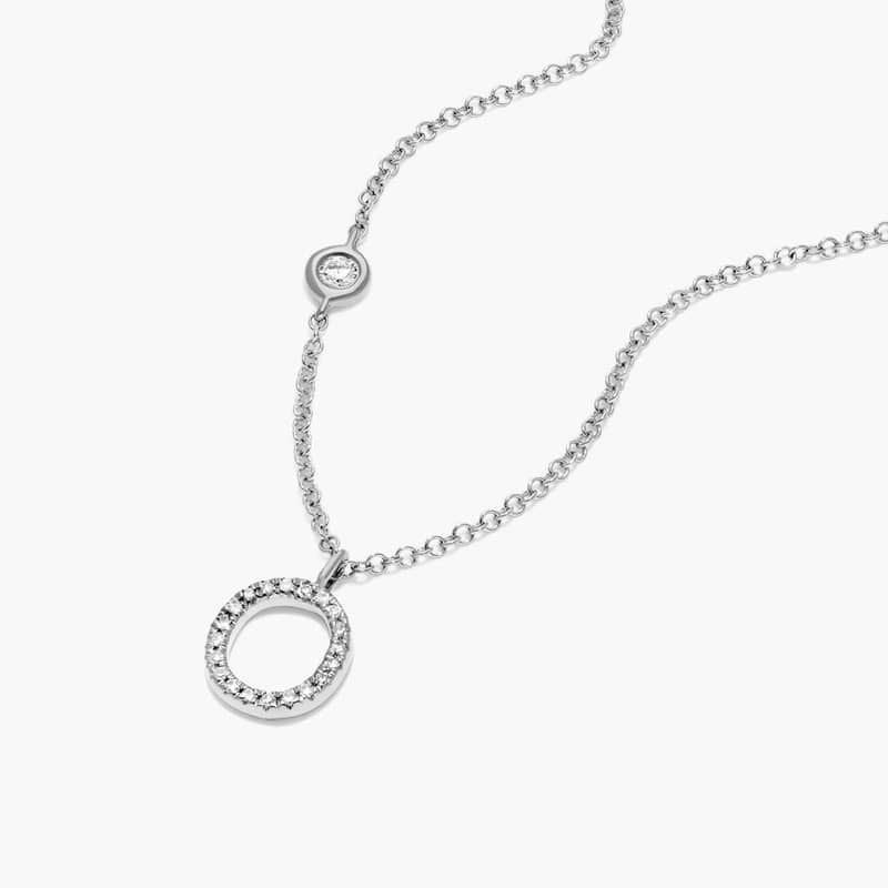 Initial O Diamond Necklace In 14K White Gold