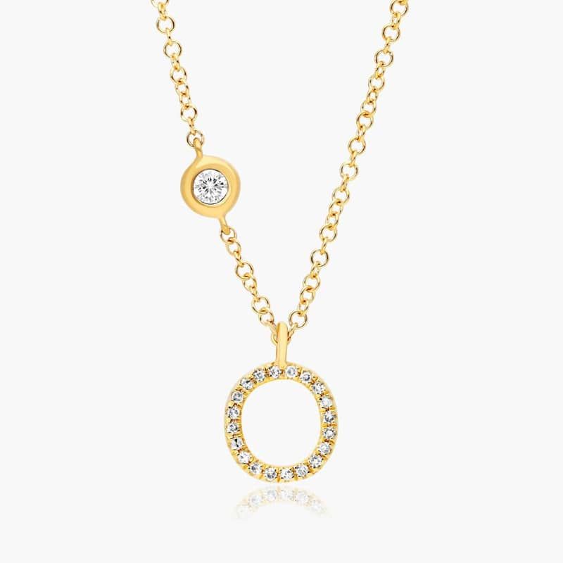 Initial O Diamond Necklace In 14K Yellow Gold
