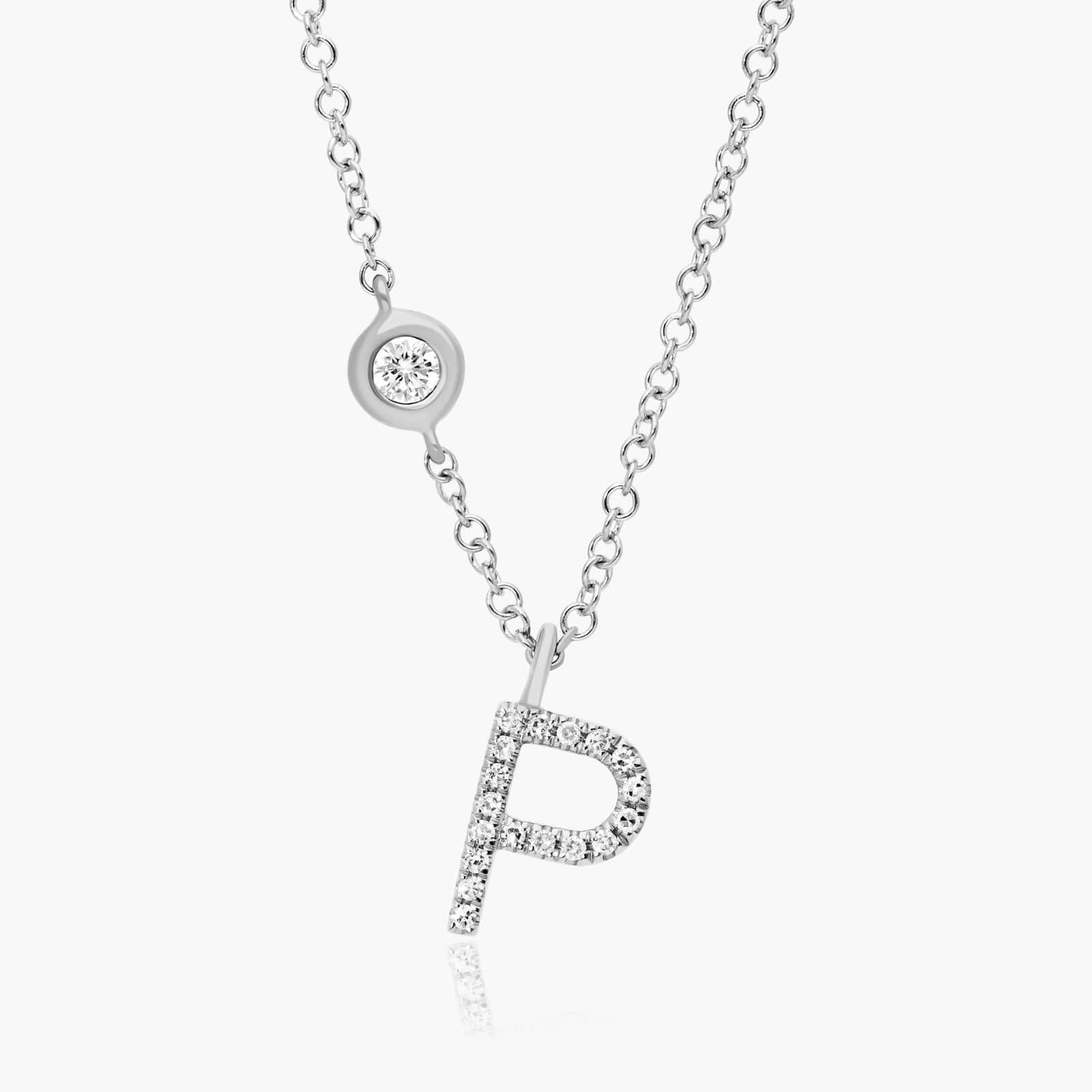 Initial P Diamond Necklace In 14K White Gold