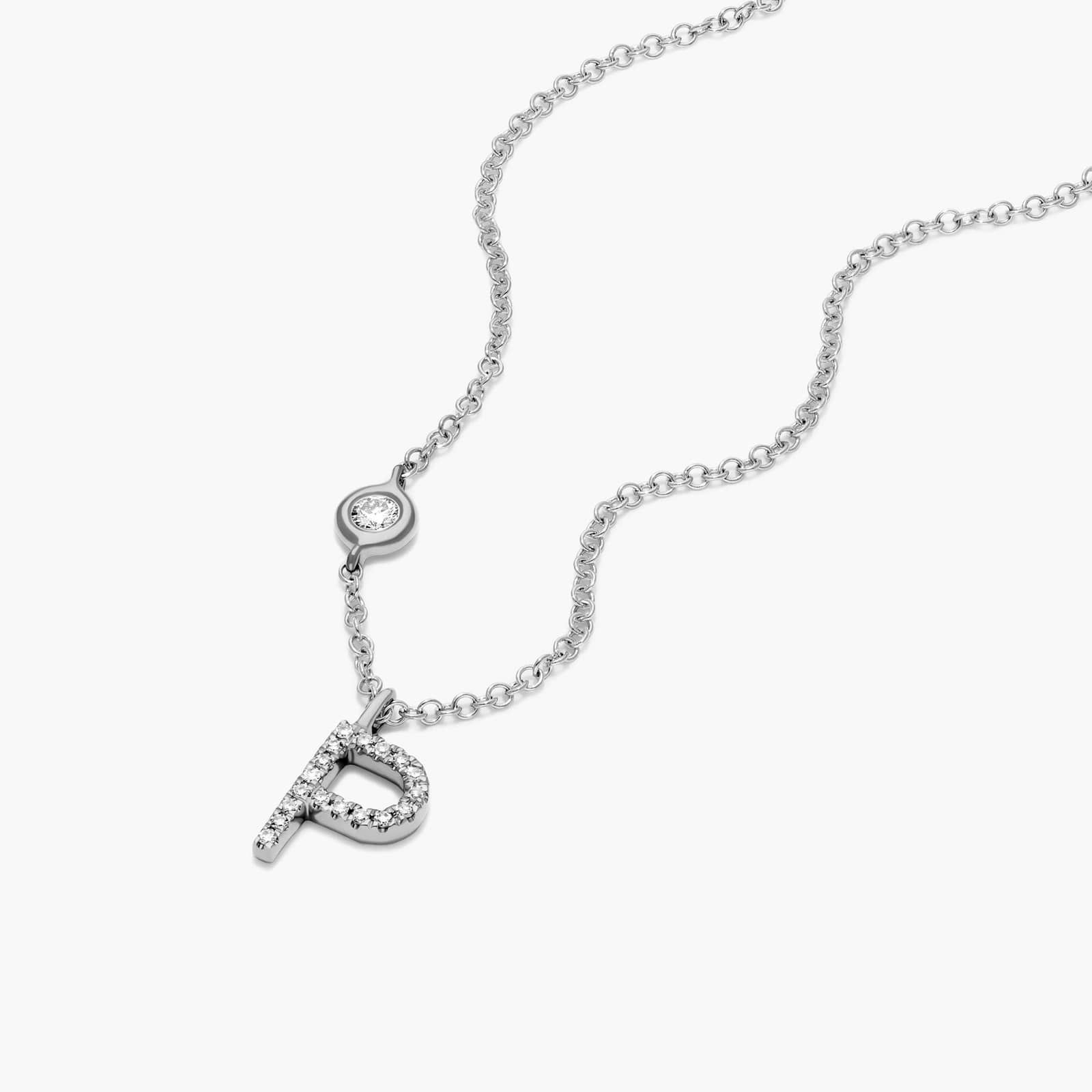 Initial P Diamond Necklace In 14K White Gold