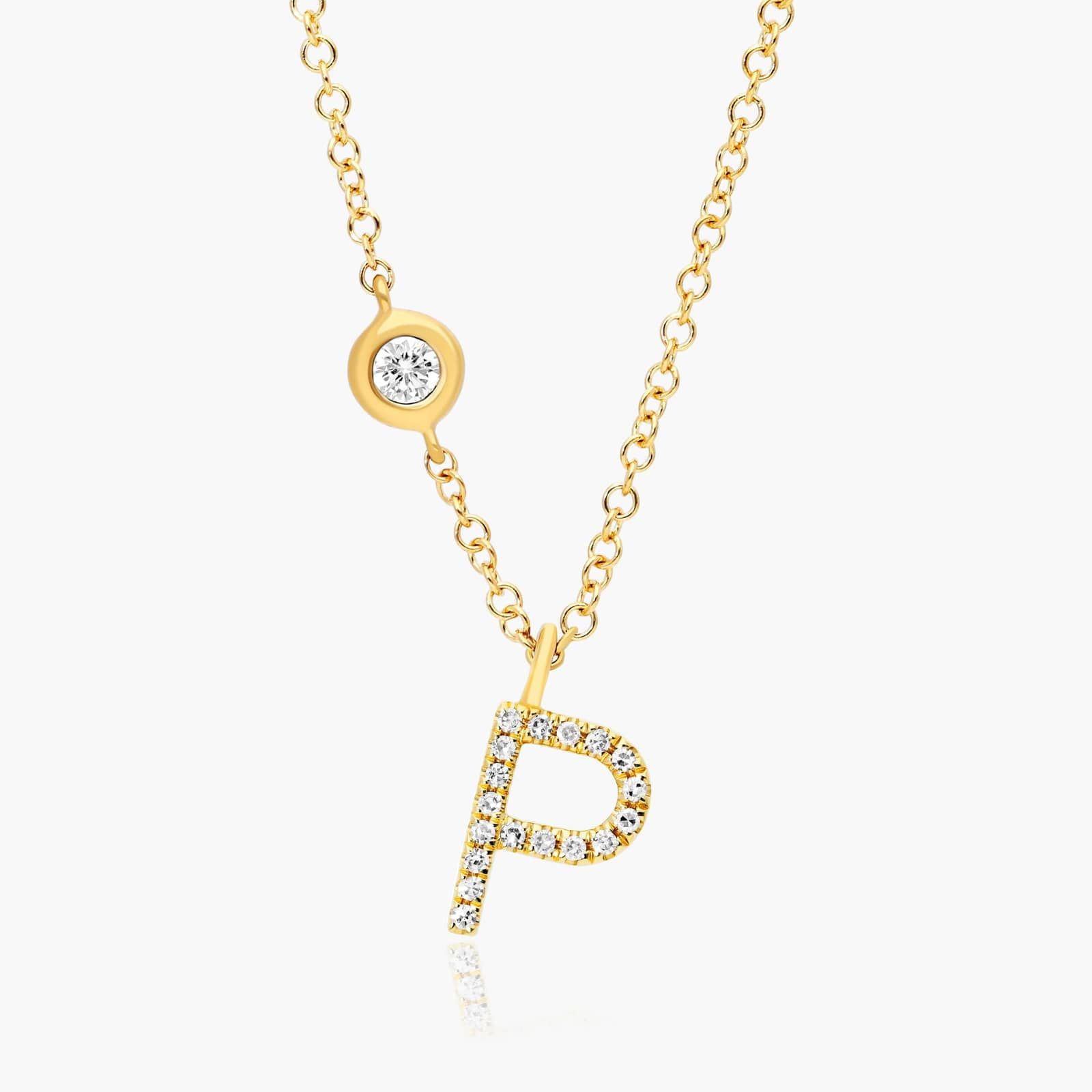Initial P Diamond Necklace In 14K Yellow Gold