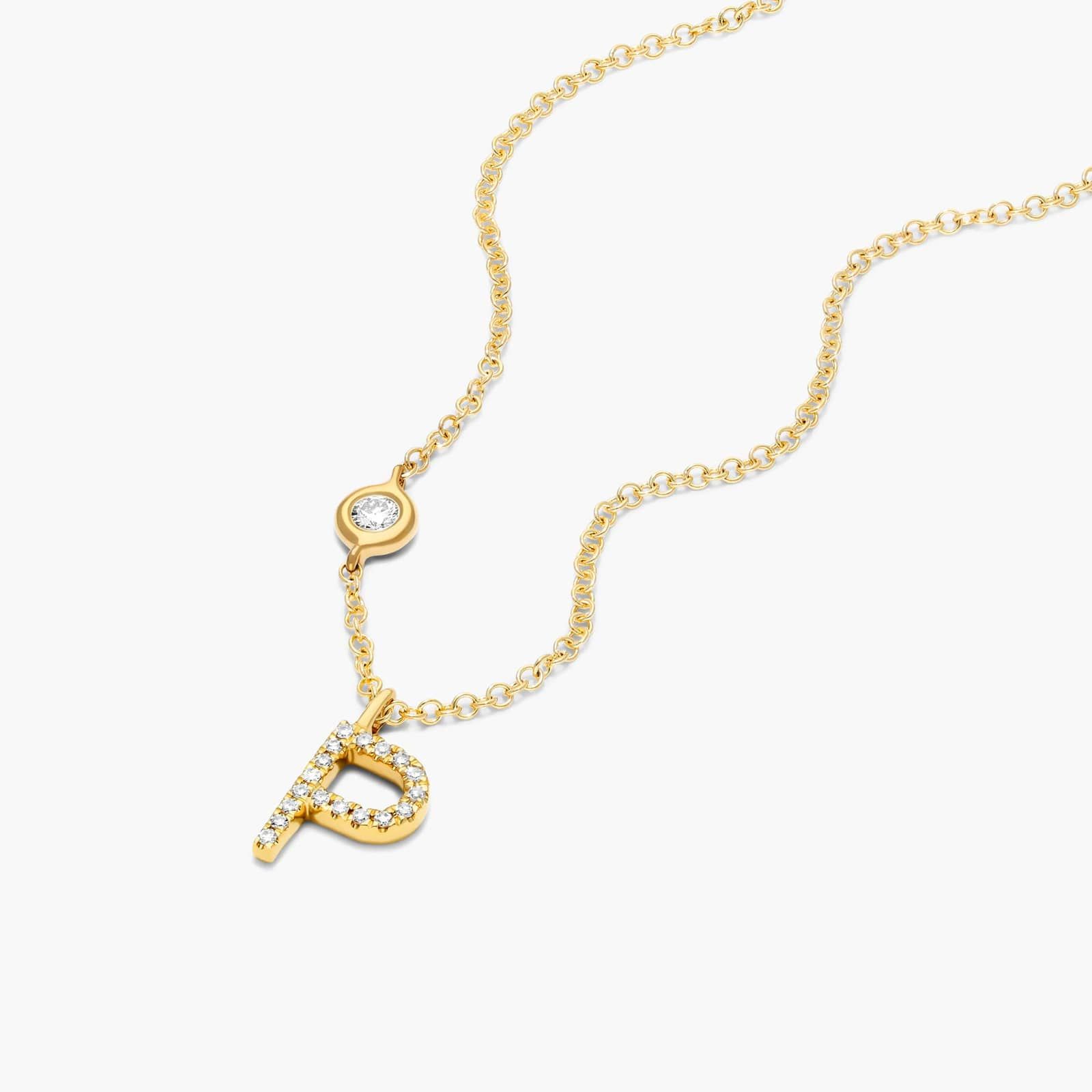 Initial P Diamond Necklace In 14K Yellow Gold