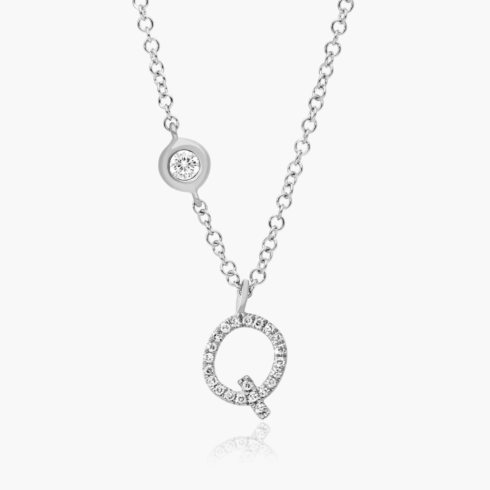 Initial Q Diamond Necklace In 14K White Gold