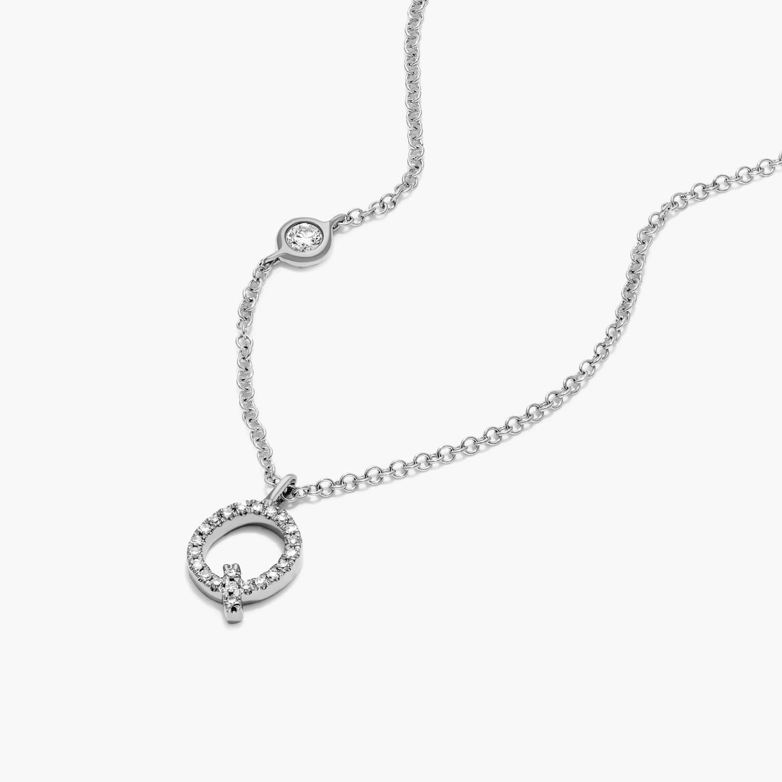 Initial Q Diamond Necklace In 14K White Gold
