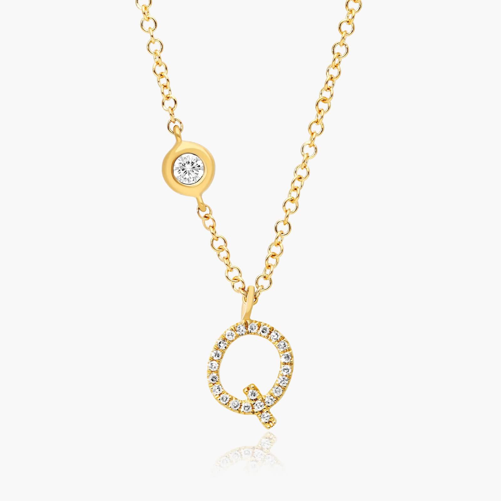 Initial Q Diamond Necklace In 14K Yellow Gold