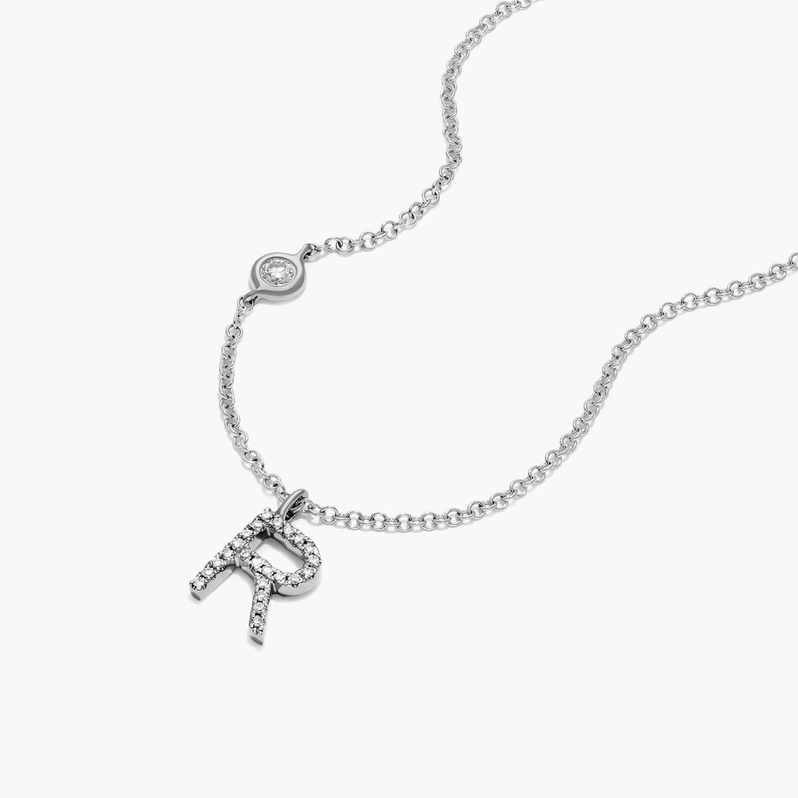 Initial R Diamond Necklace In 14K White Gold