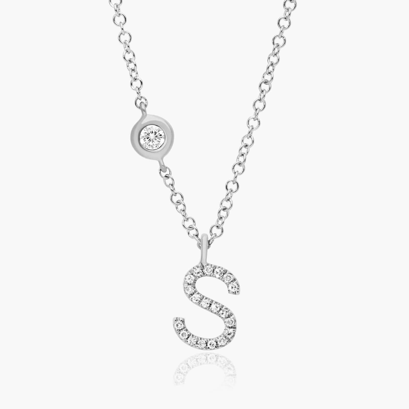Initial S Diamond Necklace In 14K White Gold