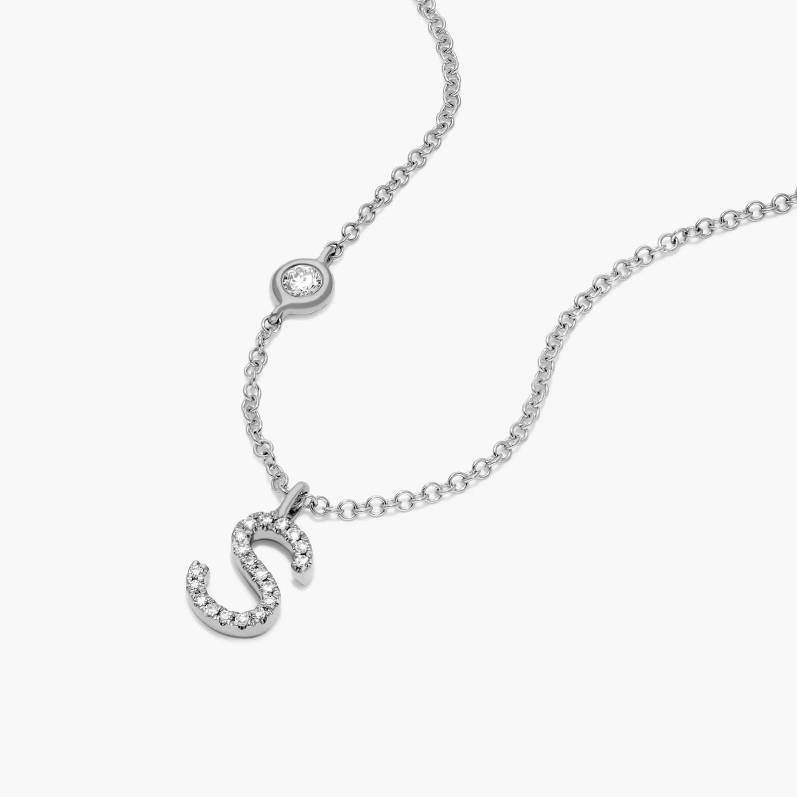 Initial S Diamond Necklace In 14K White Gold