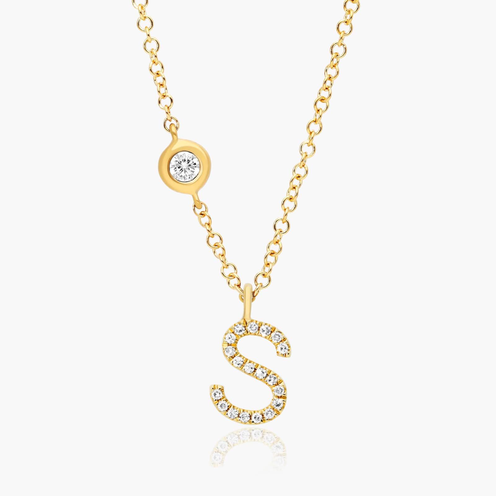 Initial S Diamond Necklace In 14K Yellow Gold