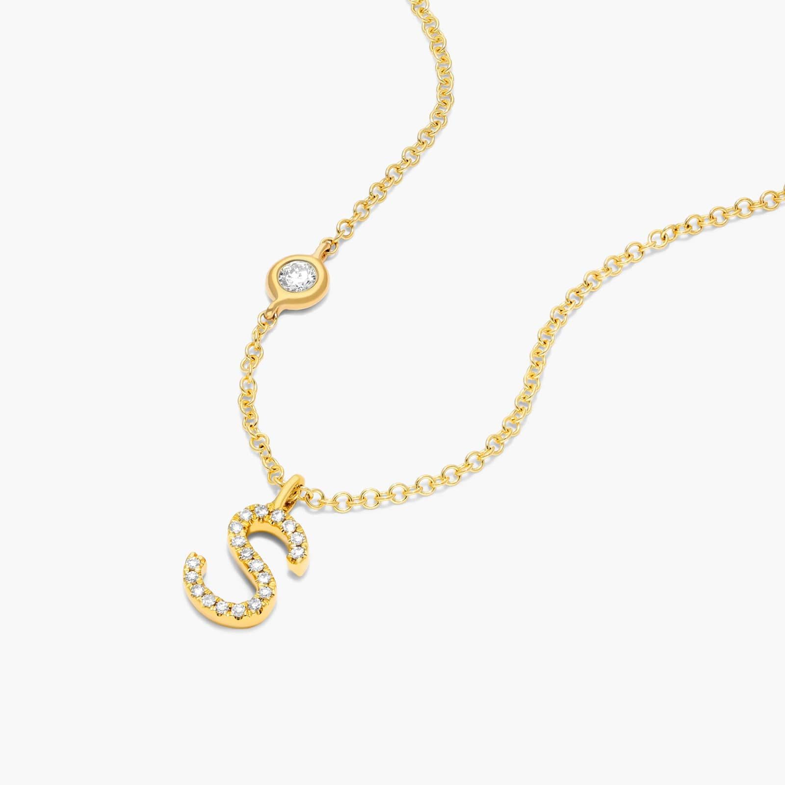 Initial S Diamond Necklace In 14K Yellow Gold