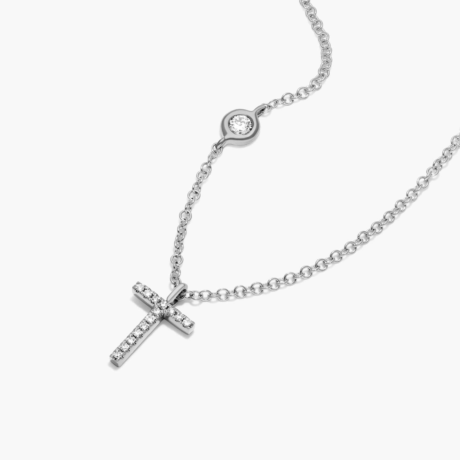 Initial T Diamond Necklace In 14K White Gold