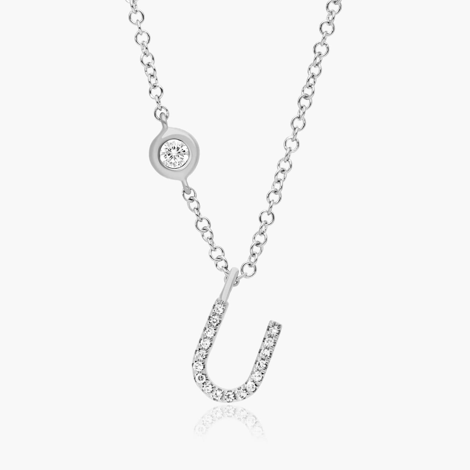 Initial U Diamond Necklace In 14K White Gold